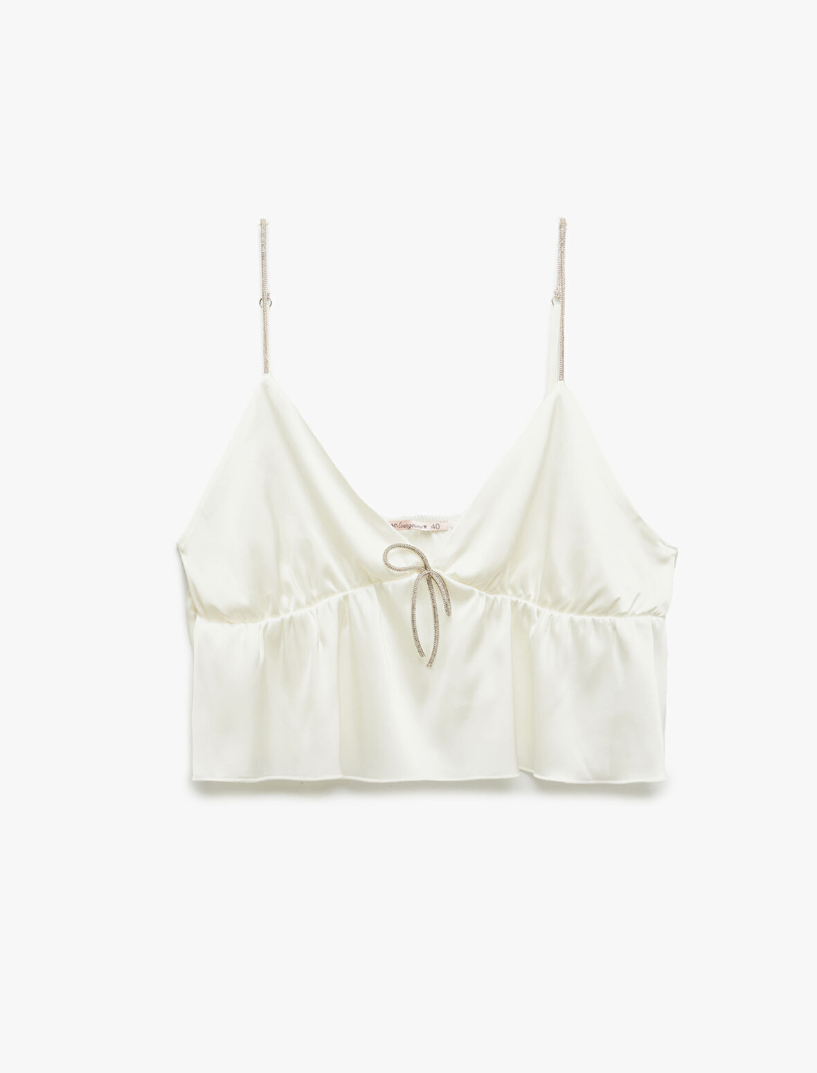 V Yaka Askılı Bridal Saten Crop Pijama Üstü