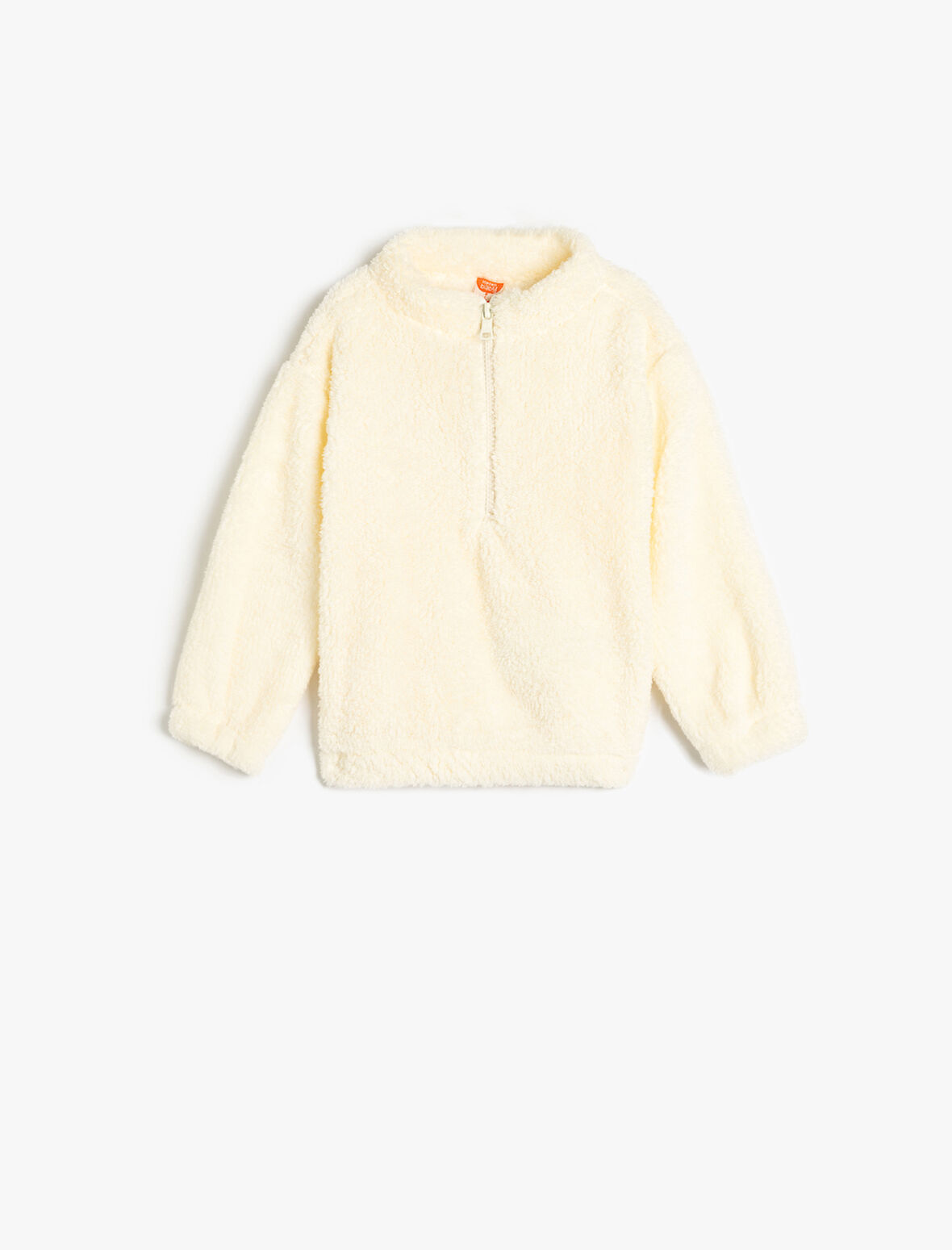 Dik Yaka Uzun Kollu Fermuarlı Peluş Sweatshirt