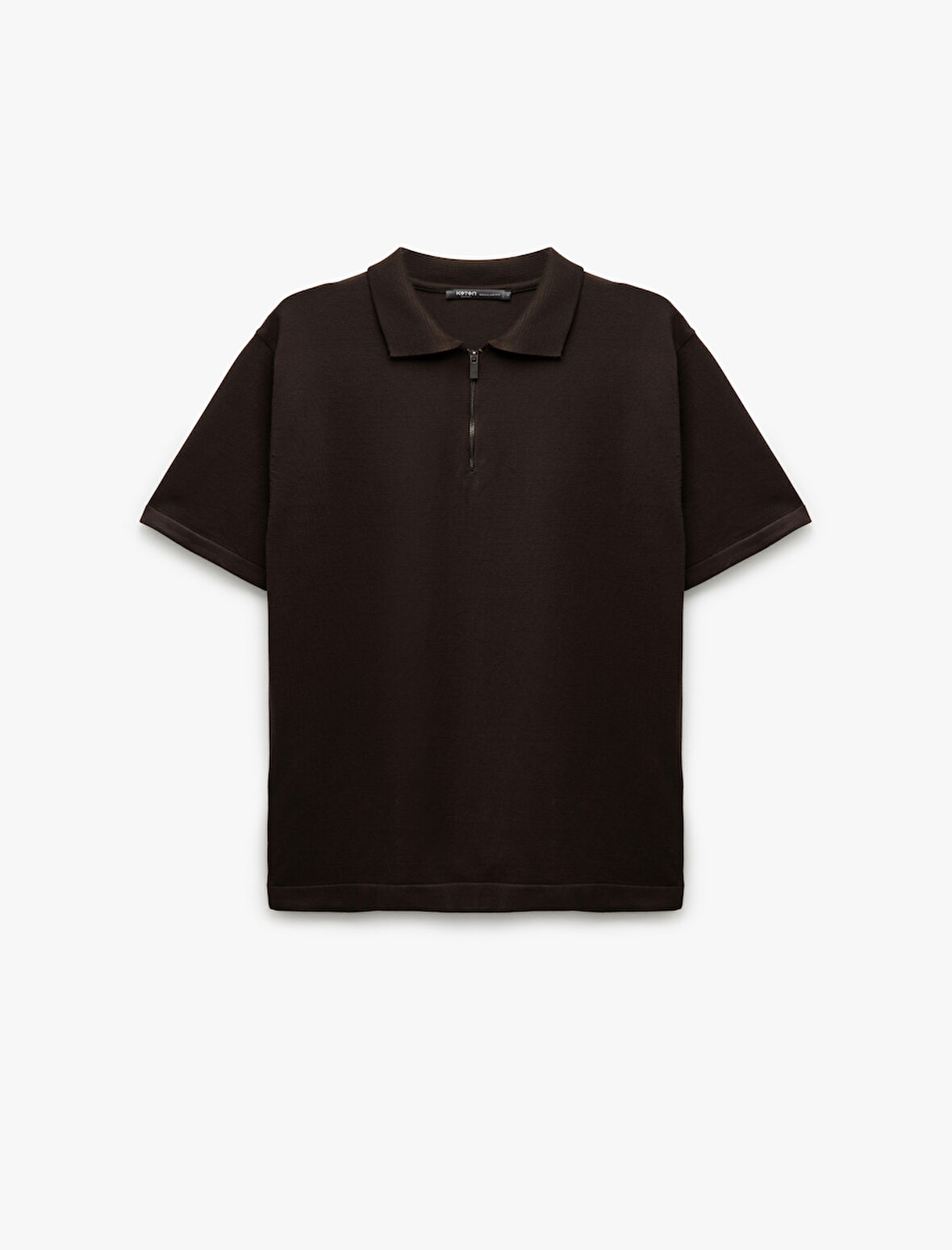 Yarım Fermuarlı Viskon Karışımlı Kısa Kollu Triko Kazak