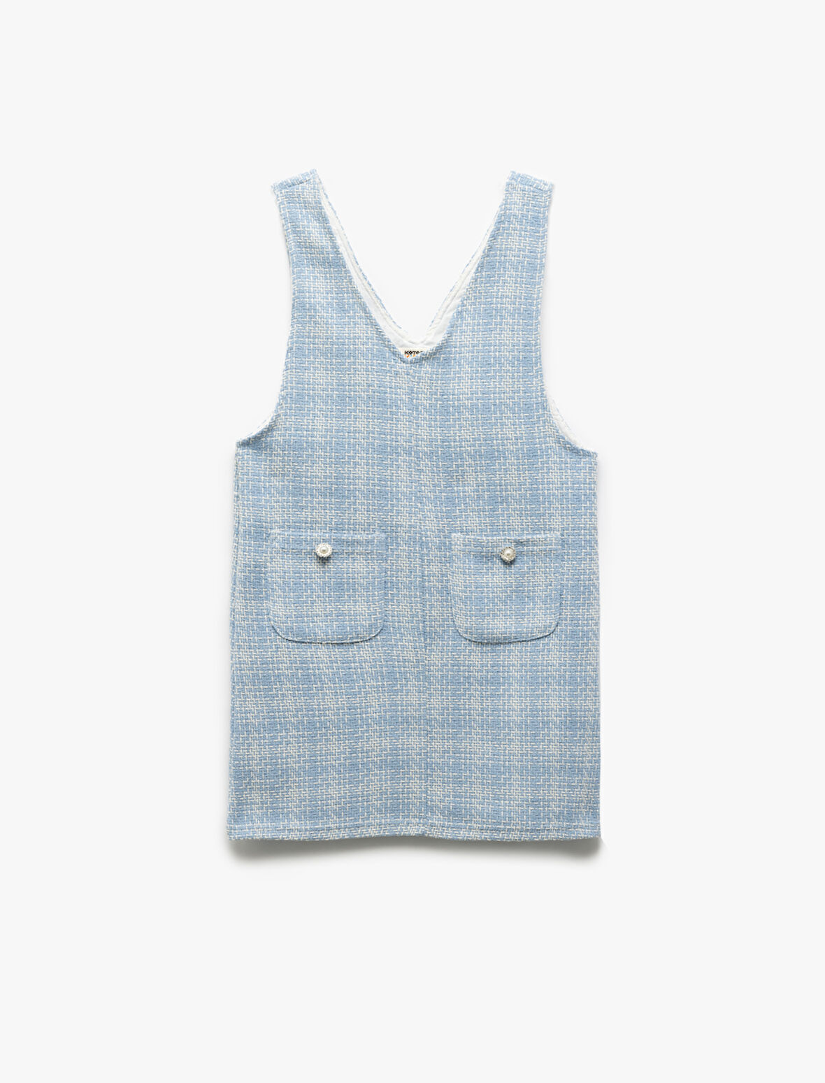 V Yaka Cep Detaylı Pamuk Karışımlı Tüvit Elbise 