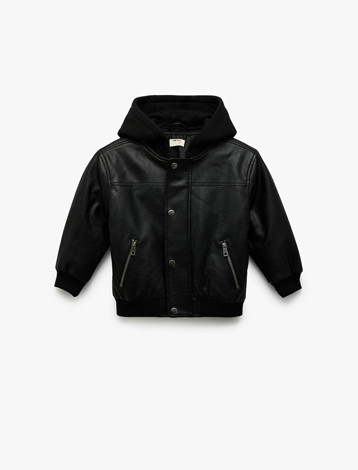 Kapşonlu Çıtçıt Düğmeli Cepli Suni Deri Bomber Ceket