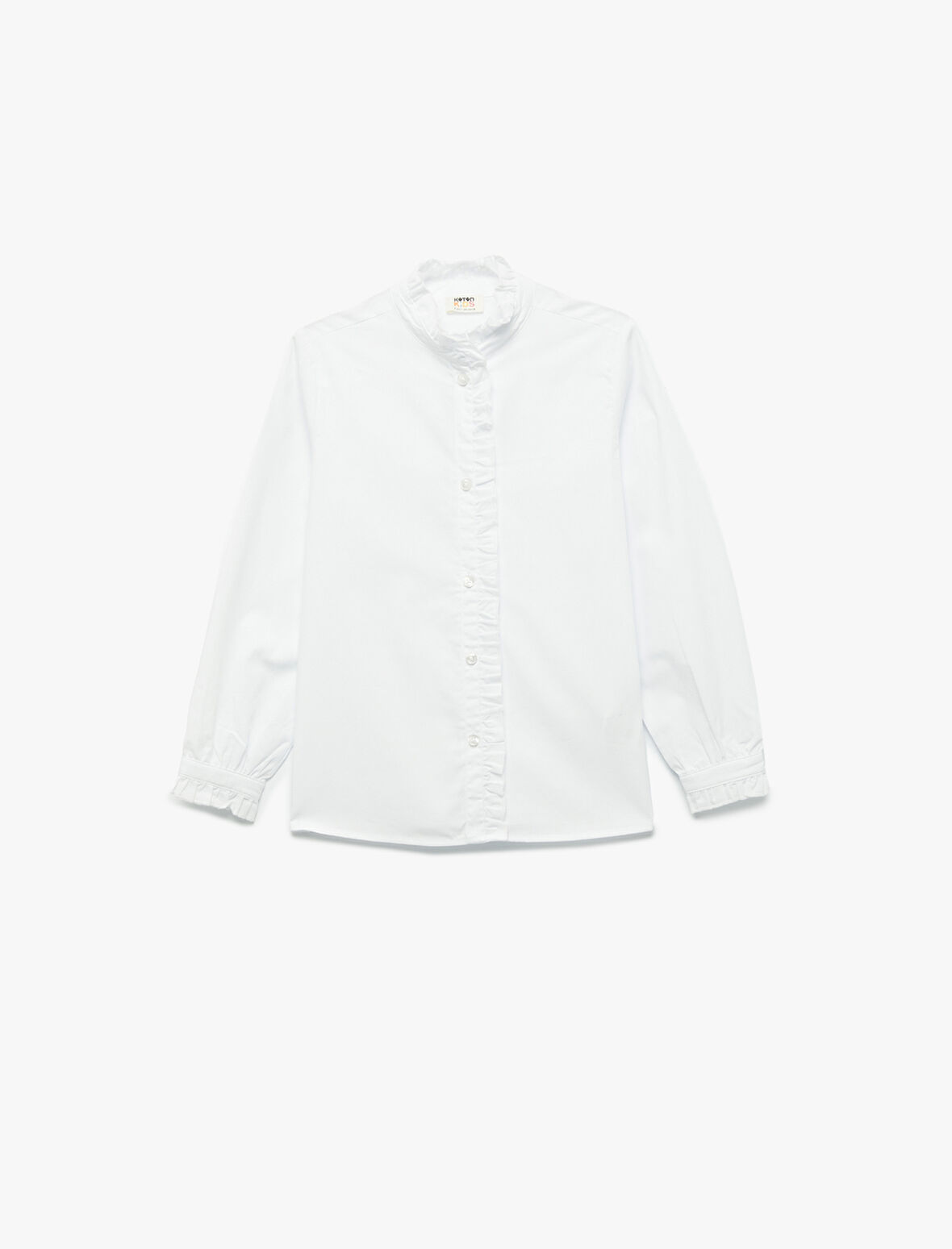 Pamuklu Uzun Kollu Poplin Fırfırlı Yaka Gömlek
