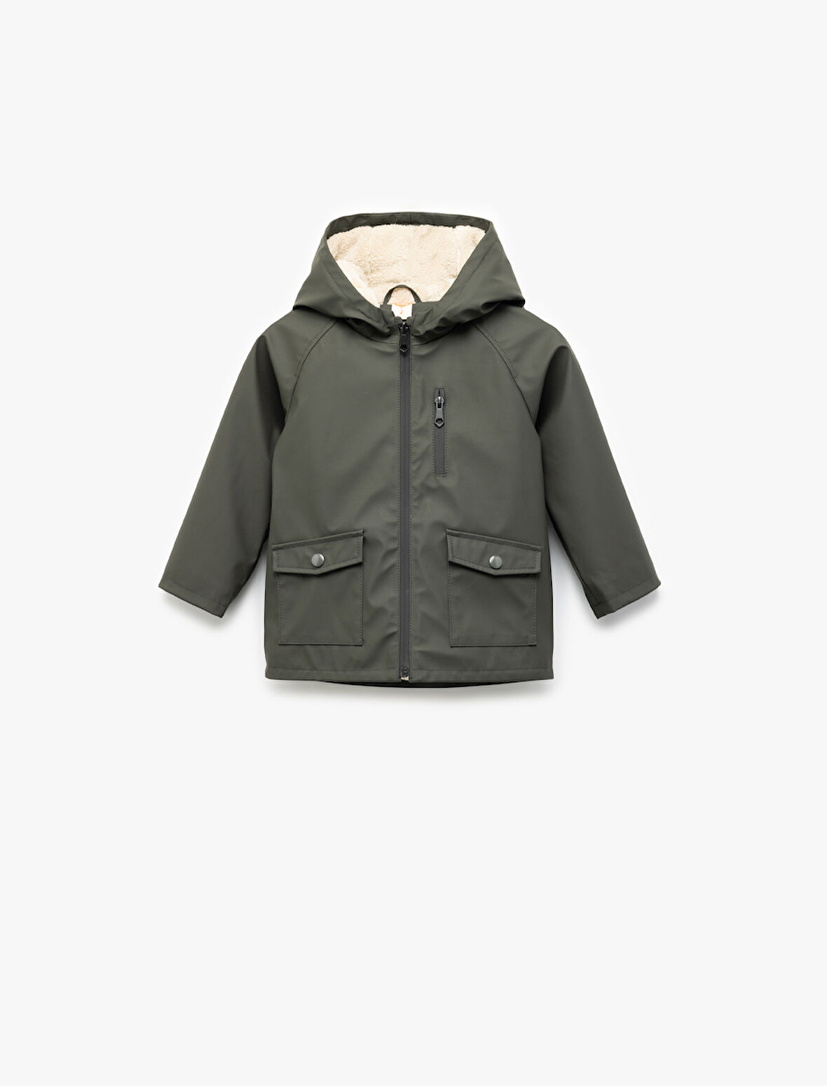 Uzun Kollu Peluş Astarlı Fermuarlı Kapşonlu Yağmurluk