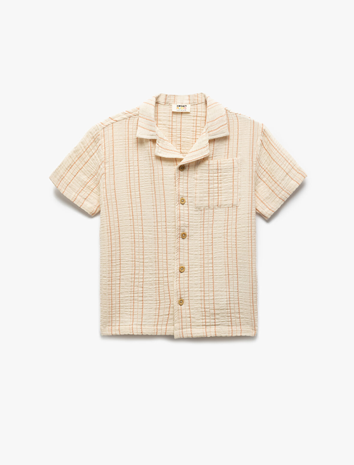 Pamuklu Cep Detaylı Çizgili Kısa Kollu Müslin Gömlek 