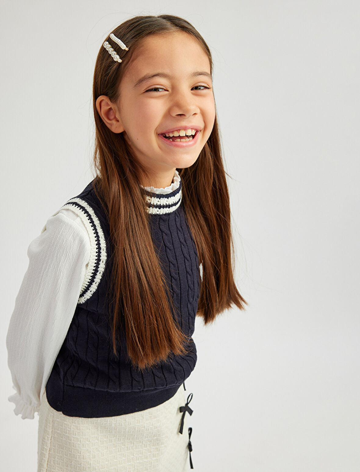 Bisiklet Yaka Kolsuz Çizgili Triko Kazak