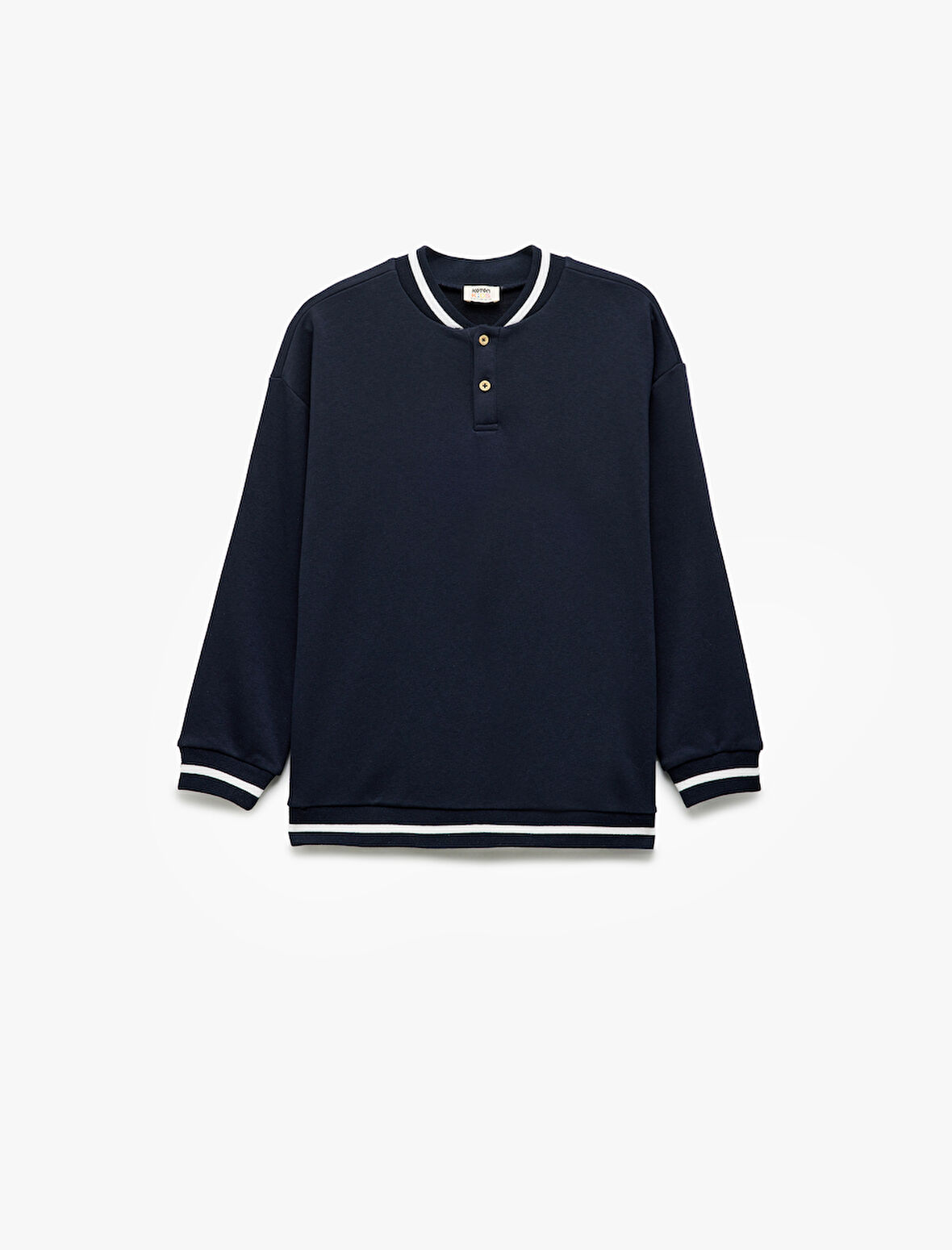 Bisiklet Yaka Uzun Kollu Düğme Detaylı Basic Oversize Sweatshirt