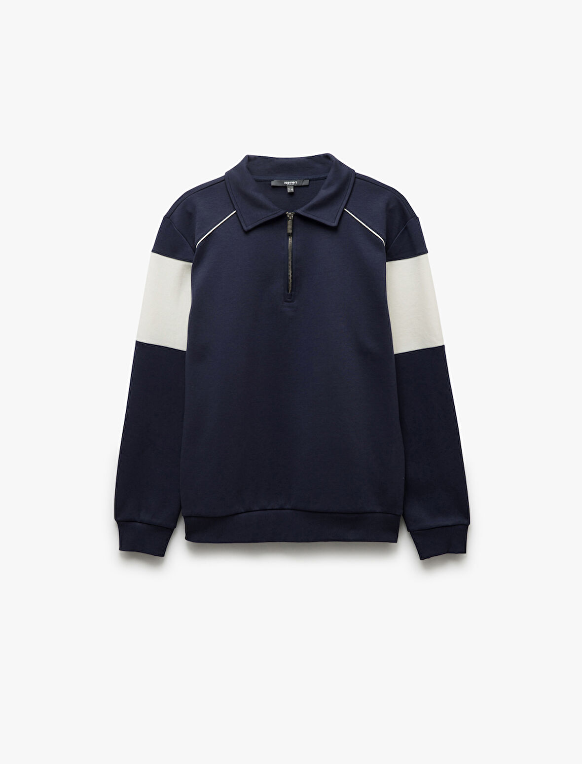 Pamuklu Renk Bloklu Uzun Kollu Yarım Fermuarlı Sweatshirt