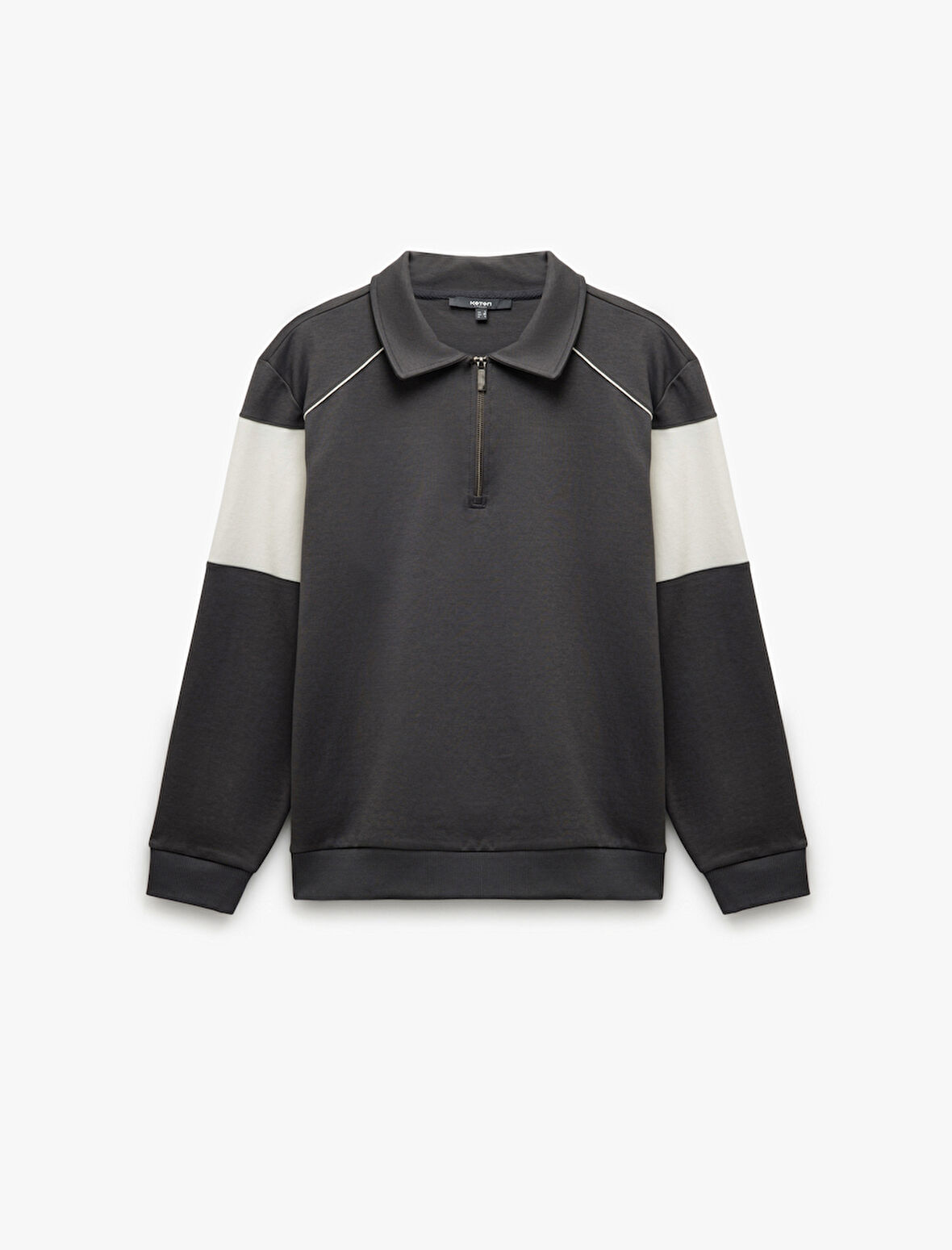 Pamuklu Renk Bloklu Uzun Kollu Yarım Fermuarlı Sweatshirt