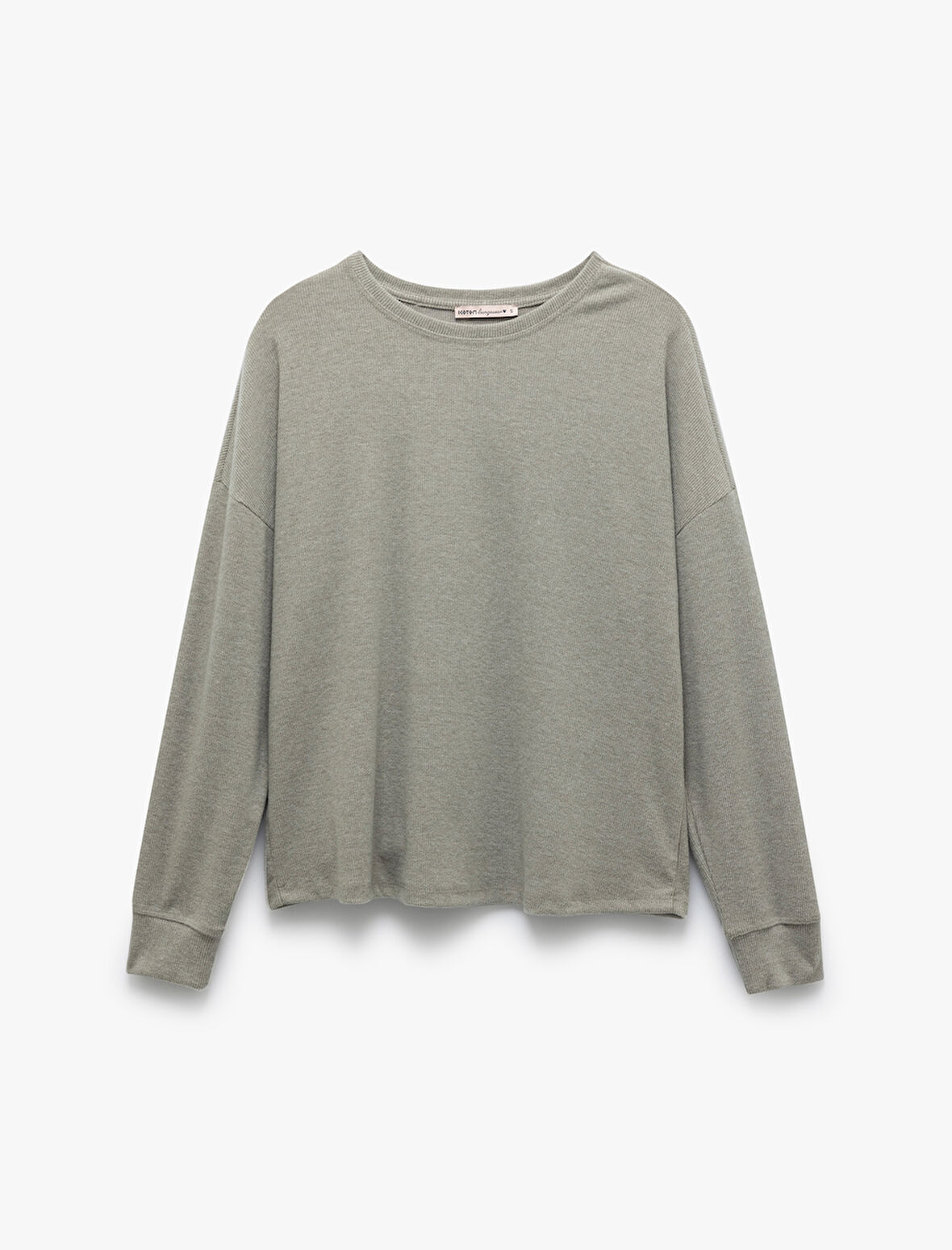 Yumuşak Dokulu Uzun Kollu Bisiklet Yaka Pijama Üstü