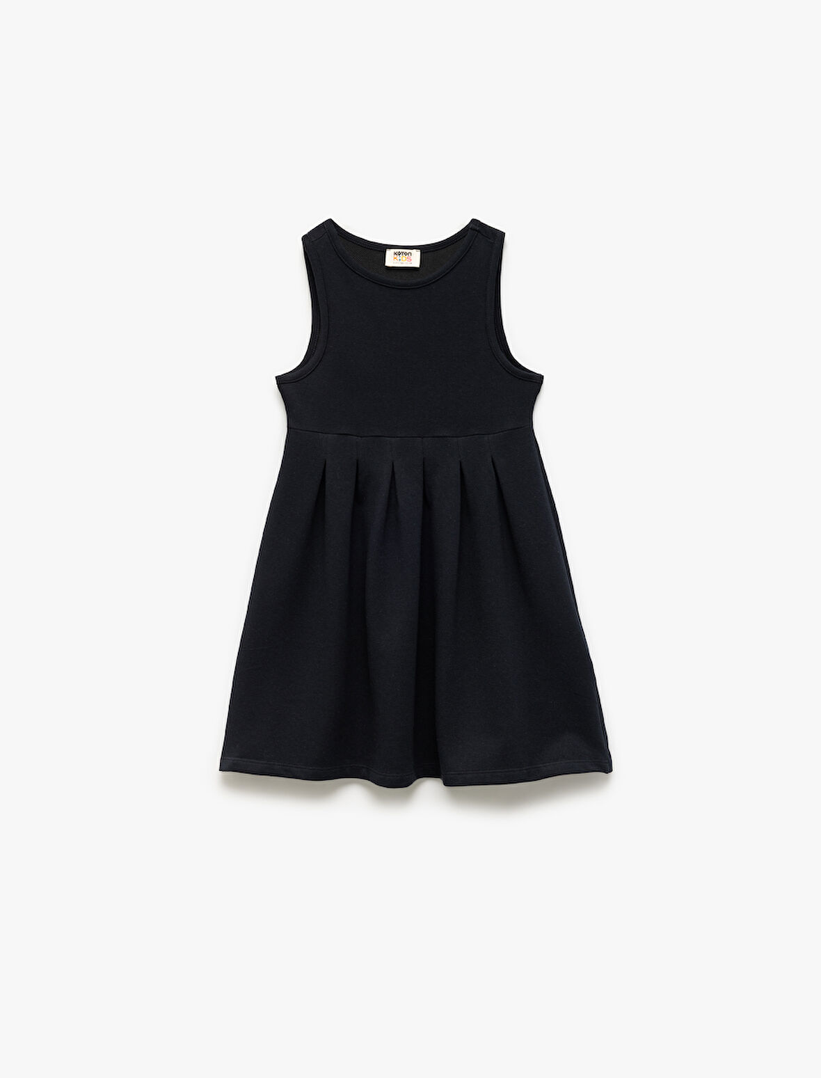 Pamuklu Bisiklet Yaka Kolsuz Pileli Elbise