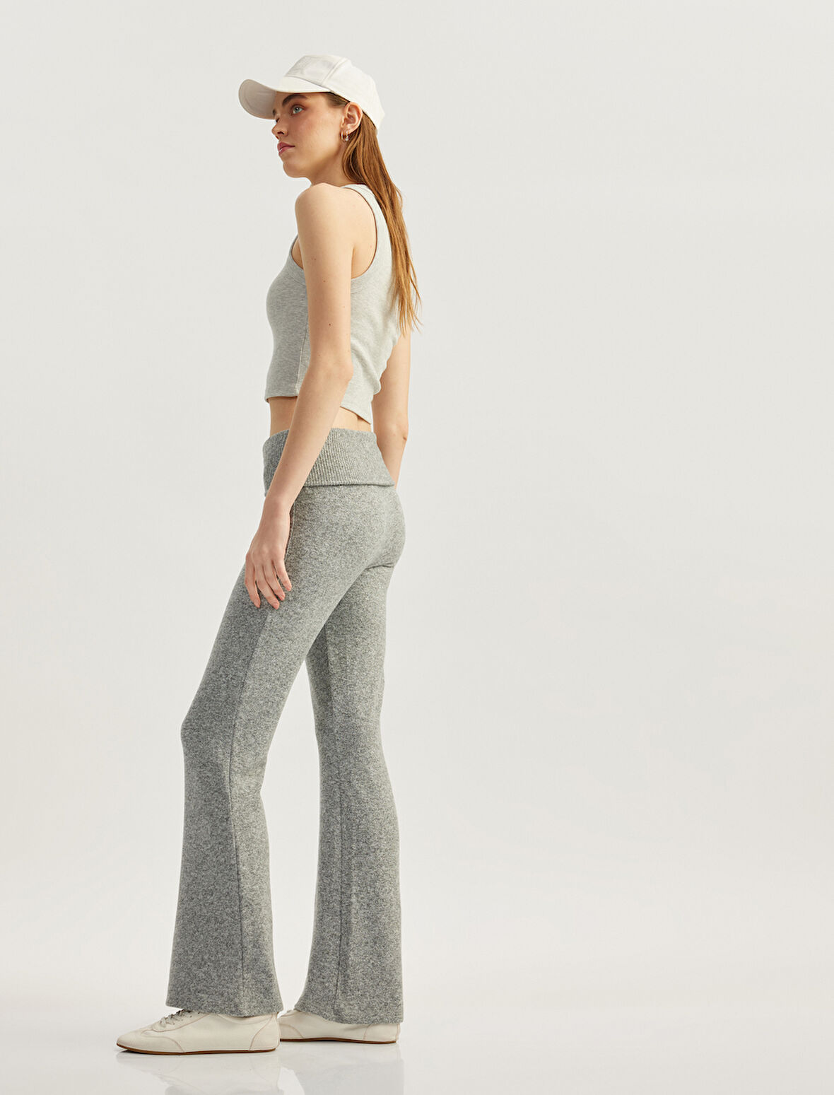 Yüksek Bel Viskon Karışımlı İspanyol Paça Tayt Pantolon