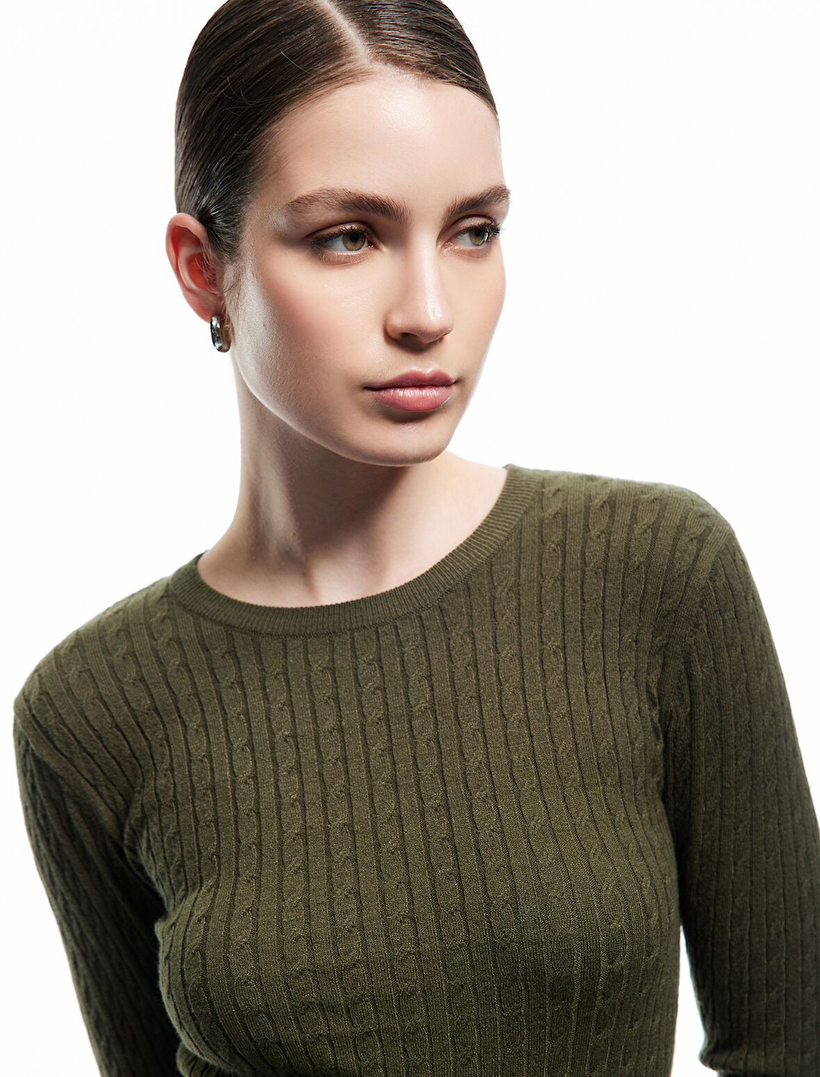 Uzun Kollu Bisiklet Yaka Saç Örgü Triko Kazak