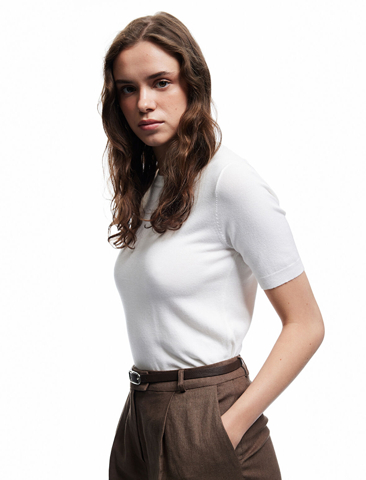 Kısa Kollu Bisiklet Yaka Basic Triko Kazak