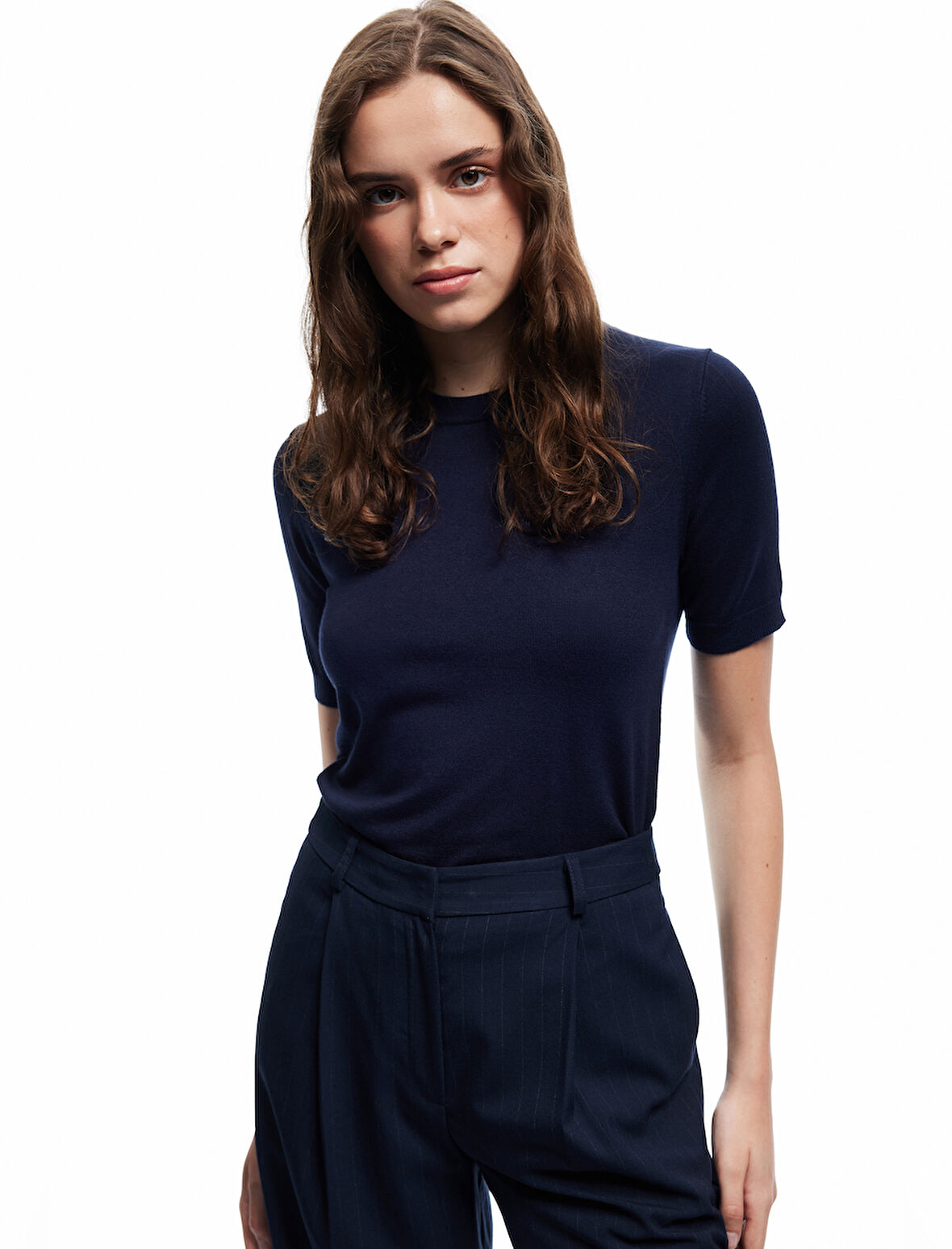 Kısa Kollu Bisiklet Yaka Basic Triko Kazak