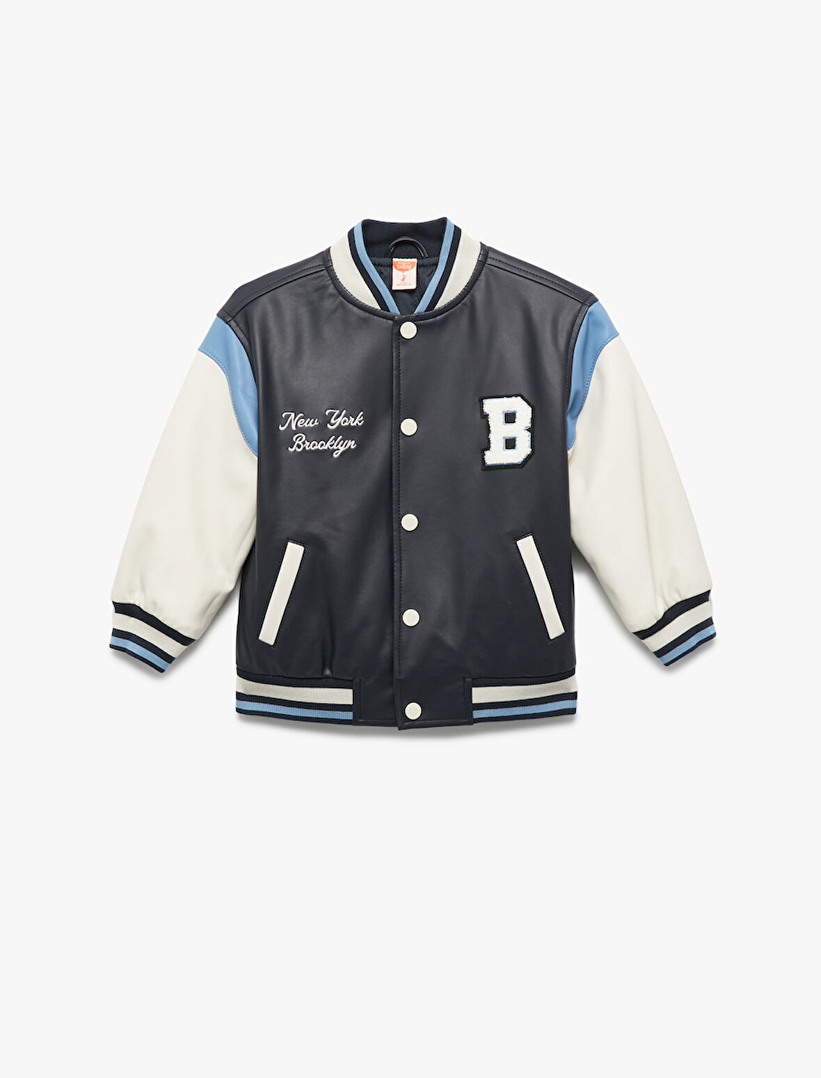 Uzun Kollu Bisiklet Yaka Renk Bloklu Bomber Kolej Ceket