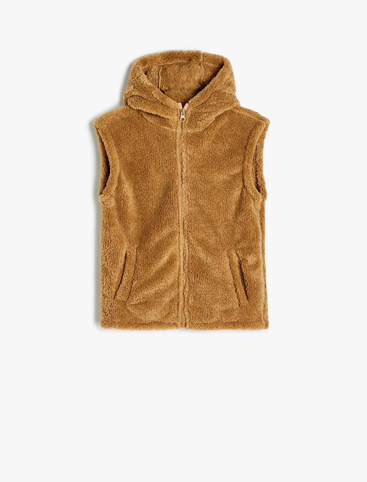 Fermuar Detaylı Kapşonlu Kolsuz Sweatshirt