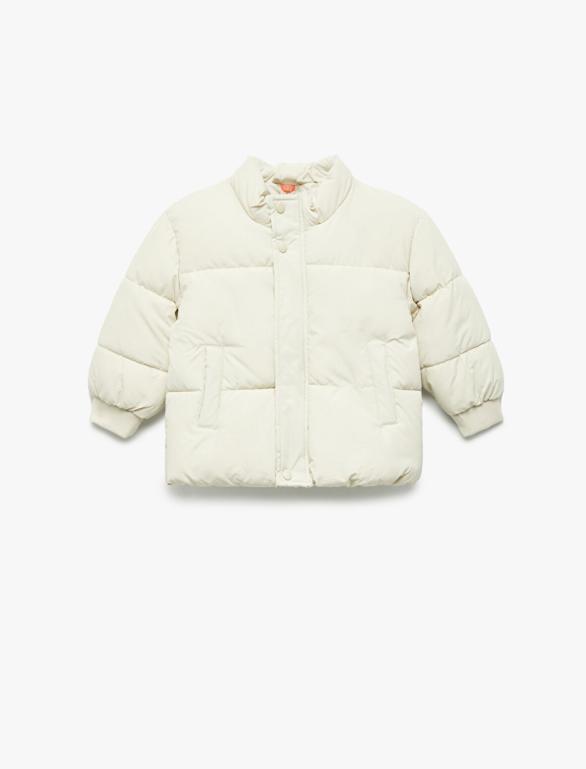 Uzun Kollu Cepli Pamuk Astarlı Dik Yaka Şişme Mont