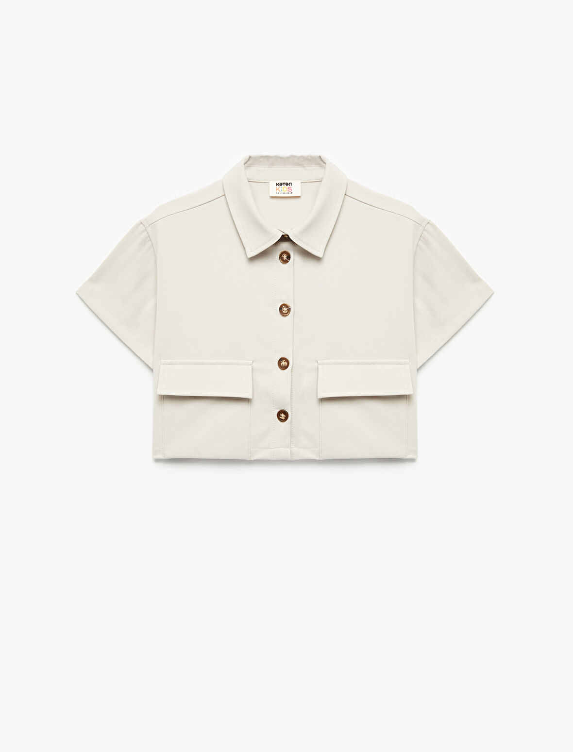 Viskon Karışımlı Kısa Kollu Düğmeli Crop Gömlek