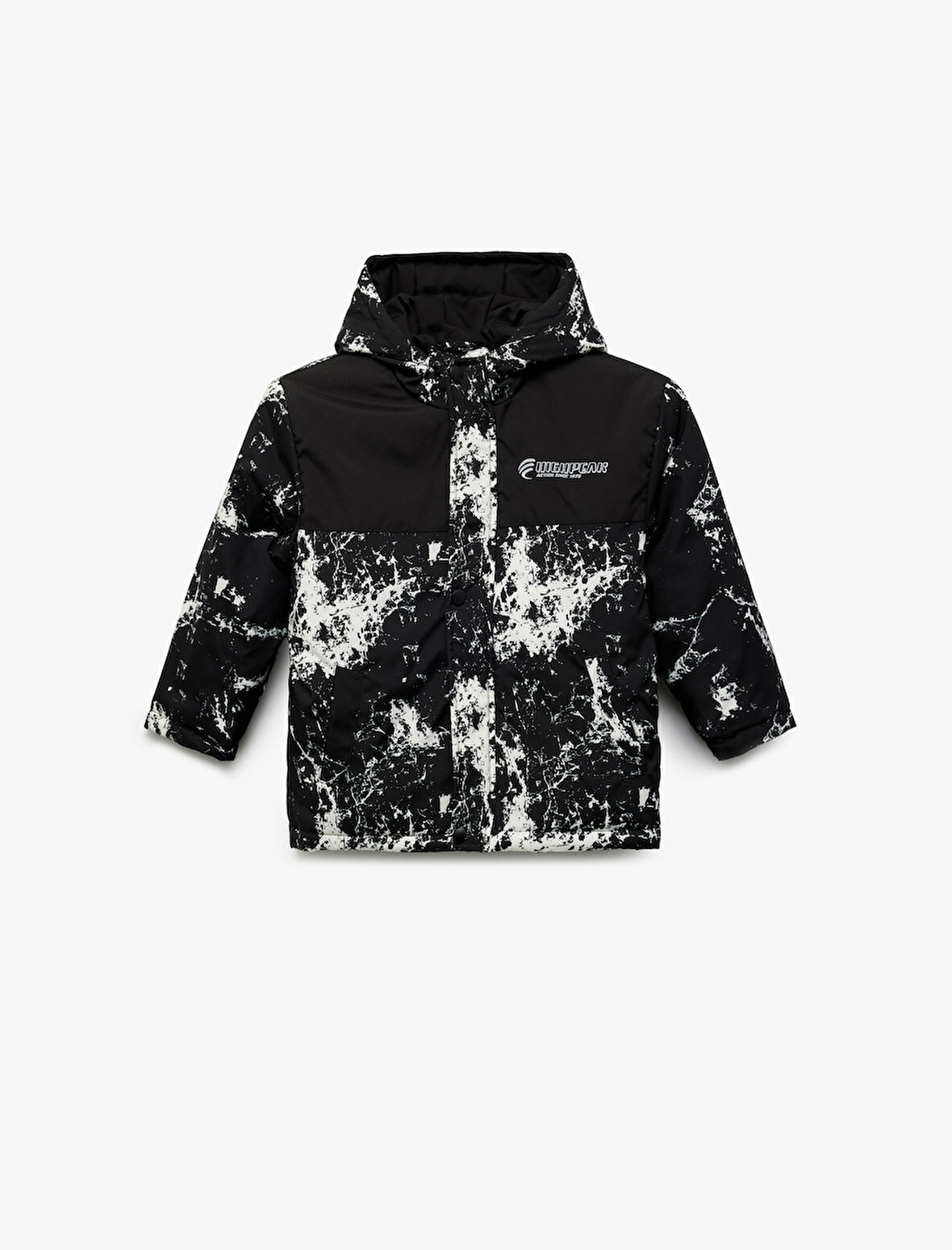 Uzun Kollu Baskılı Kapşonlu Mevsimlik Mont