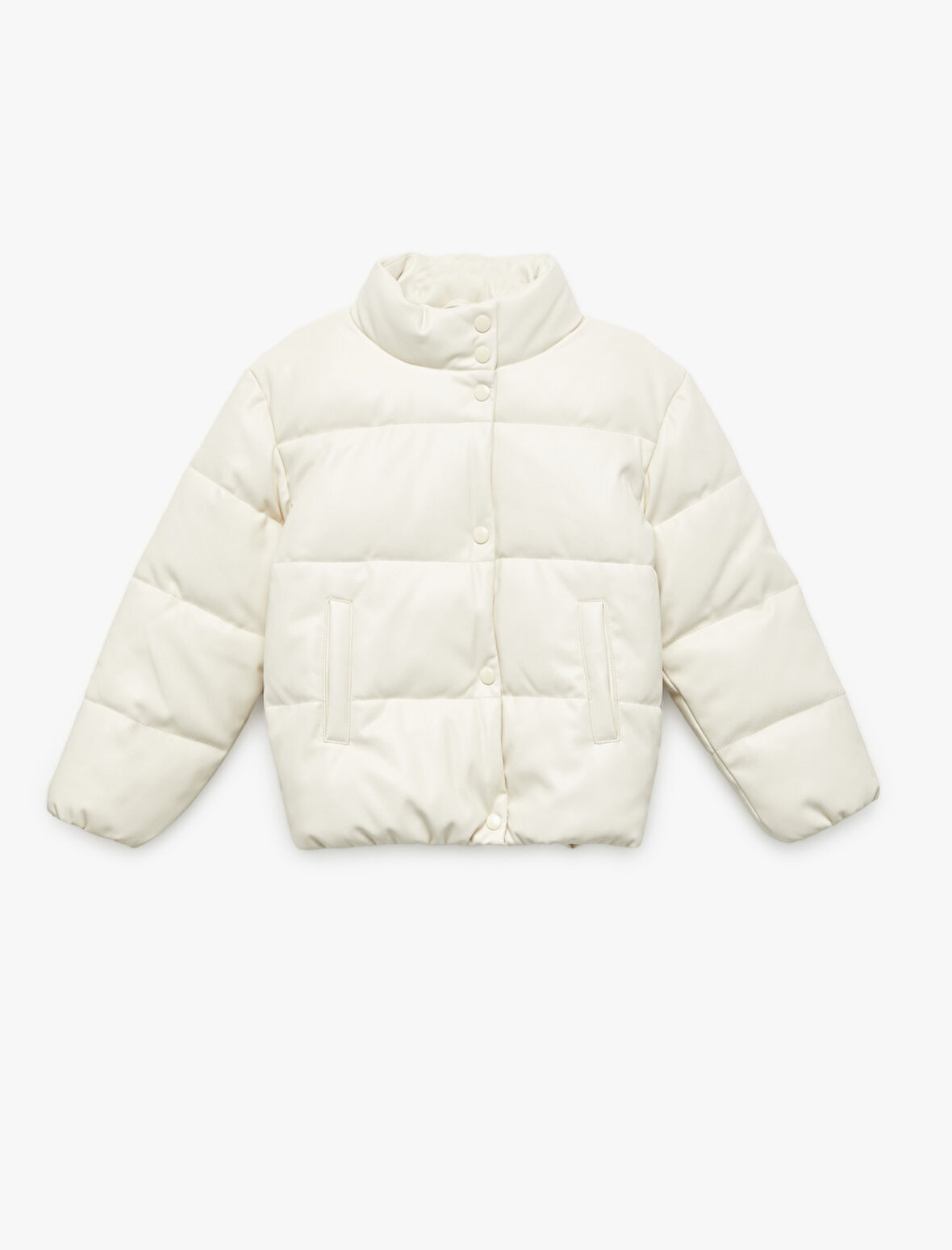 Dik Yaka Cepli Uzun Kollu Suni Deri Şişme Mont