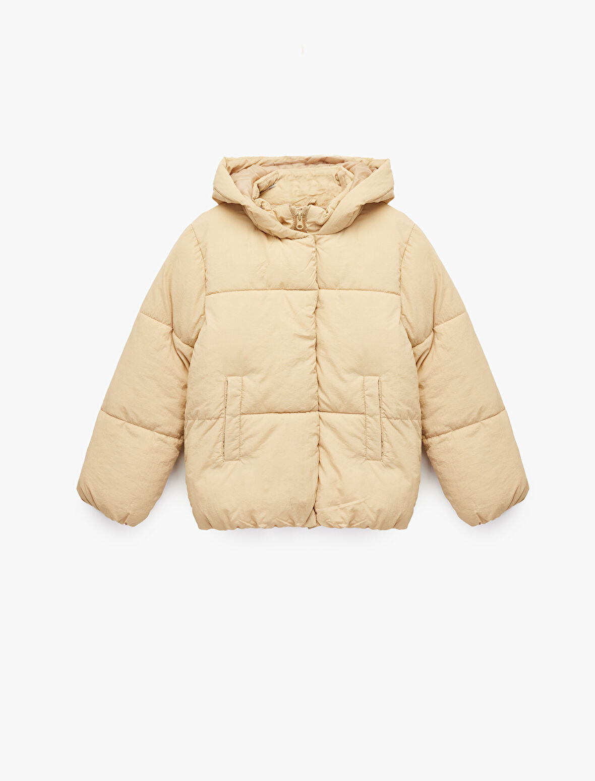 Uzun Kollu Kapşonlu Şişme Mont