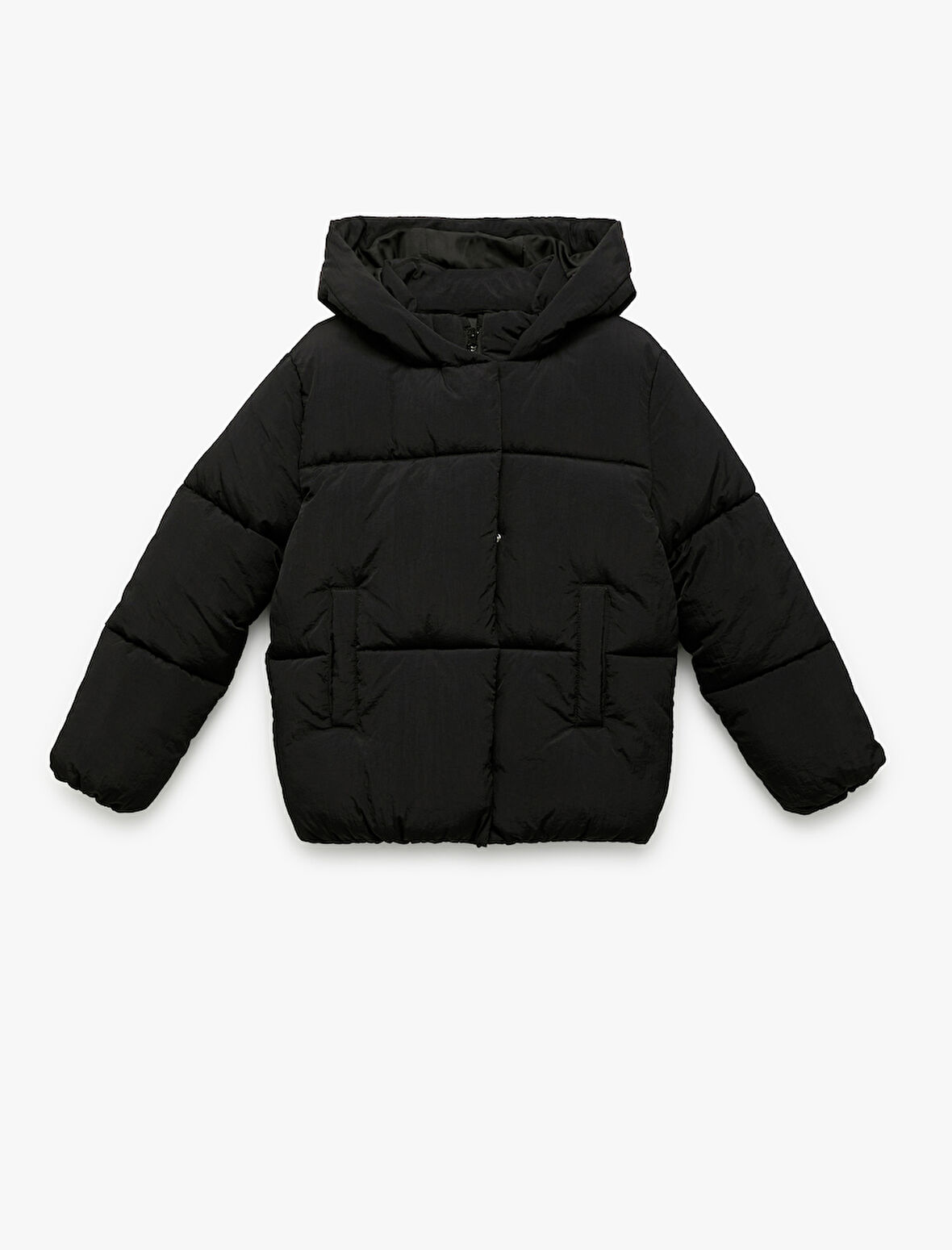 Uzun Kollu Kapşonlu Şişme Mont