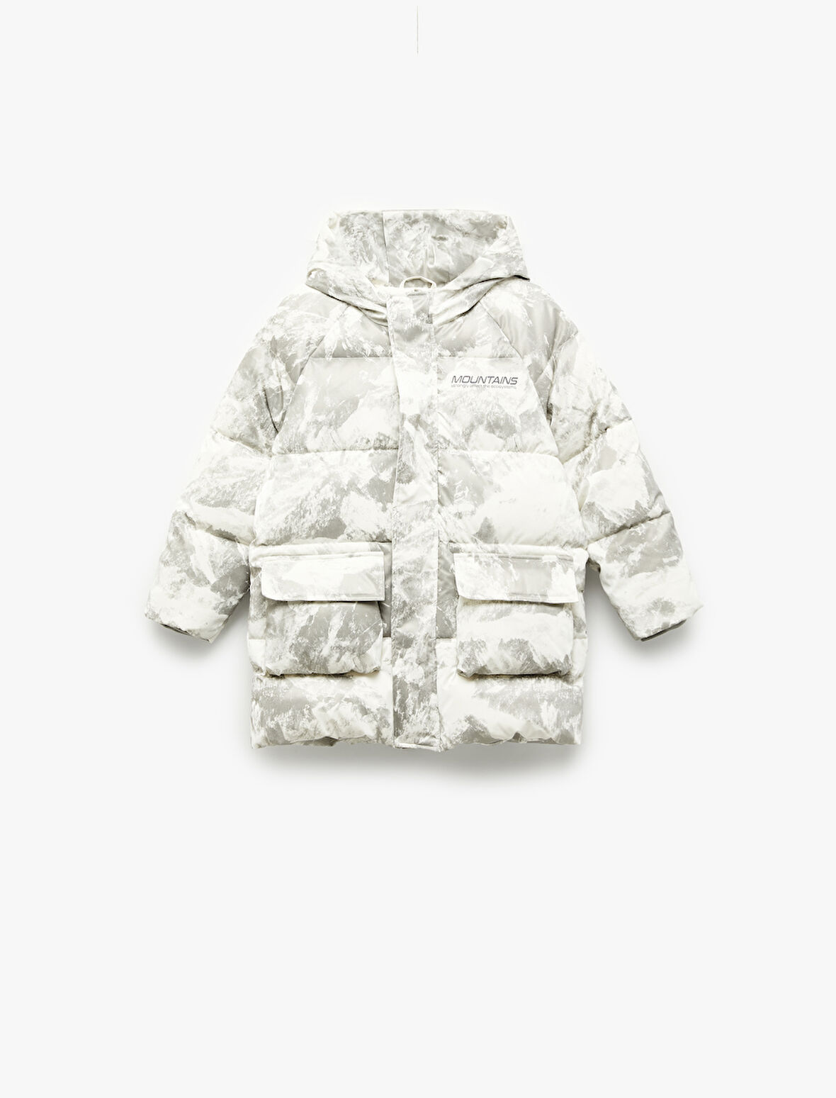 Kapşonlu Uzun Kollu Desenli Cepli Oversize Mont 