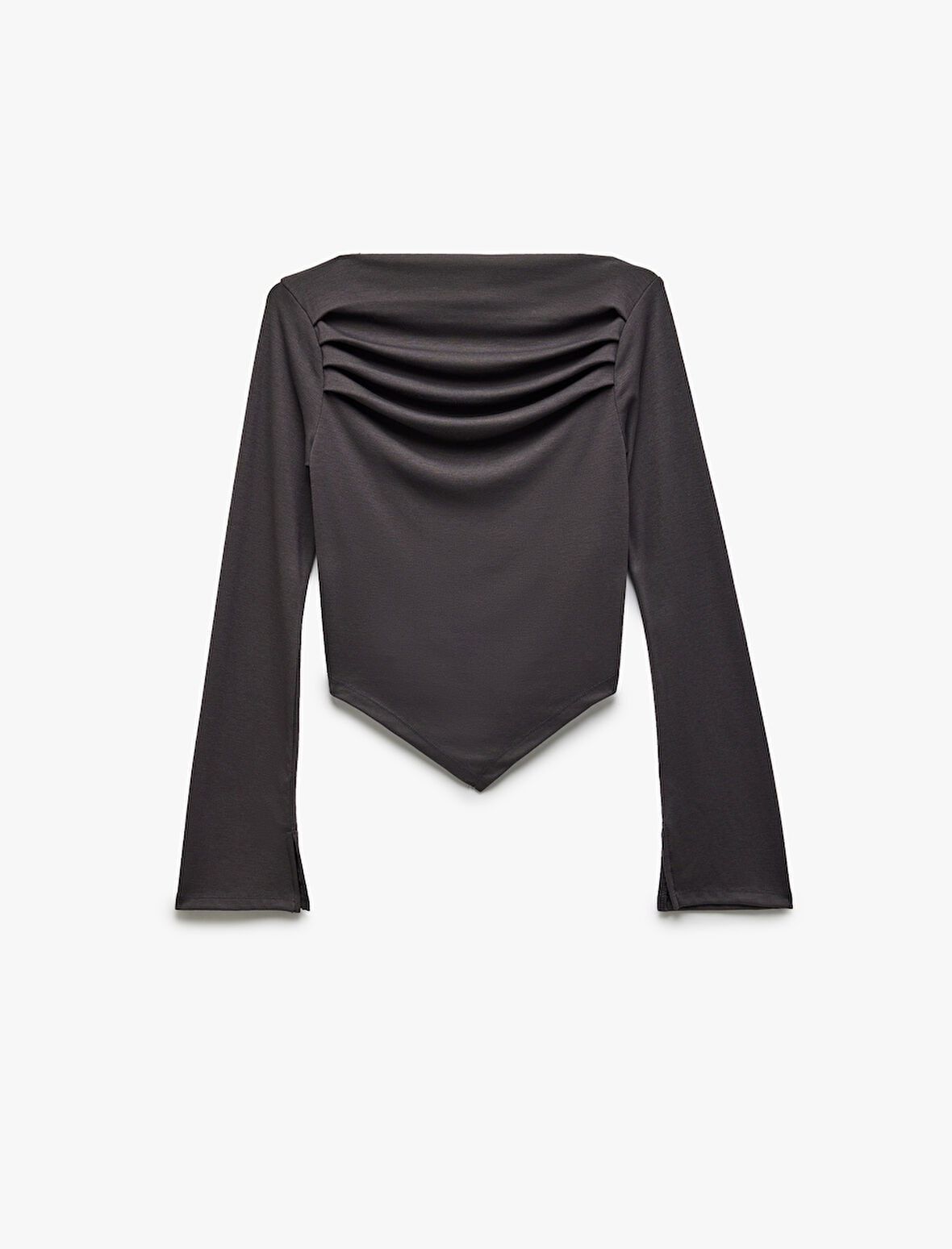 Slim Fit Drape Detaylı Asimetrik Uzun Kollu Tişört