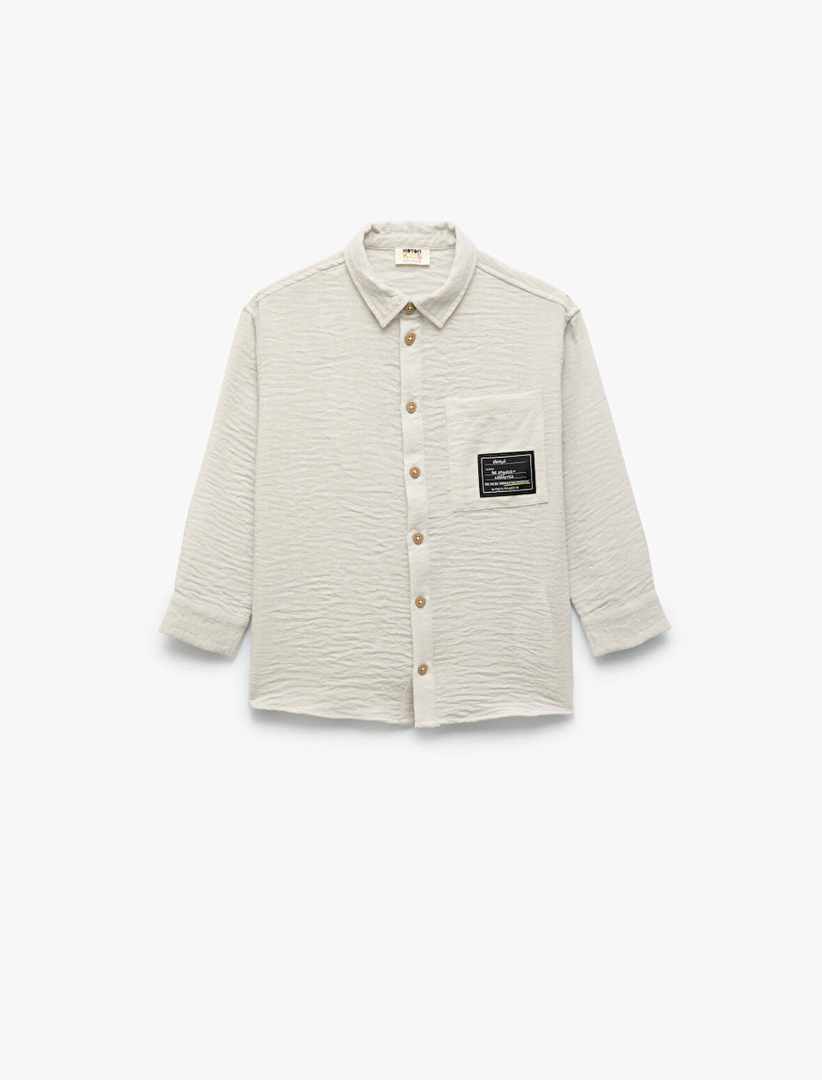 Uzun Kollu Düğmeli Klasik Yaka Cep Detaylı Etiket Baskılı Gömlek