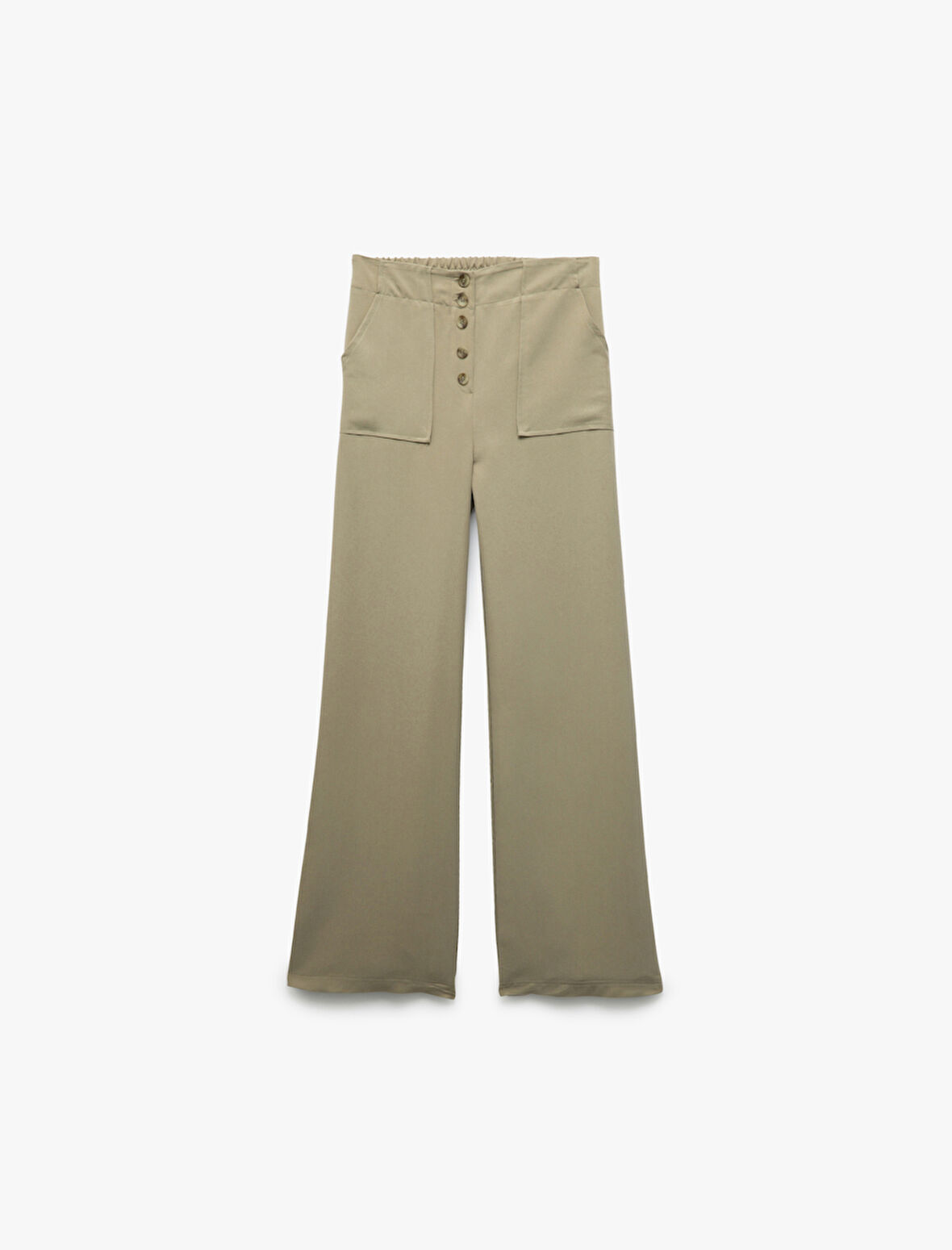 Modal Karışımlı Düğmeli Cepli Geniş Paça Pantolon