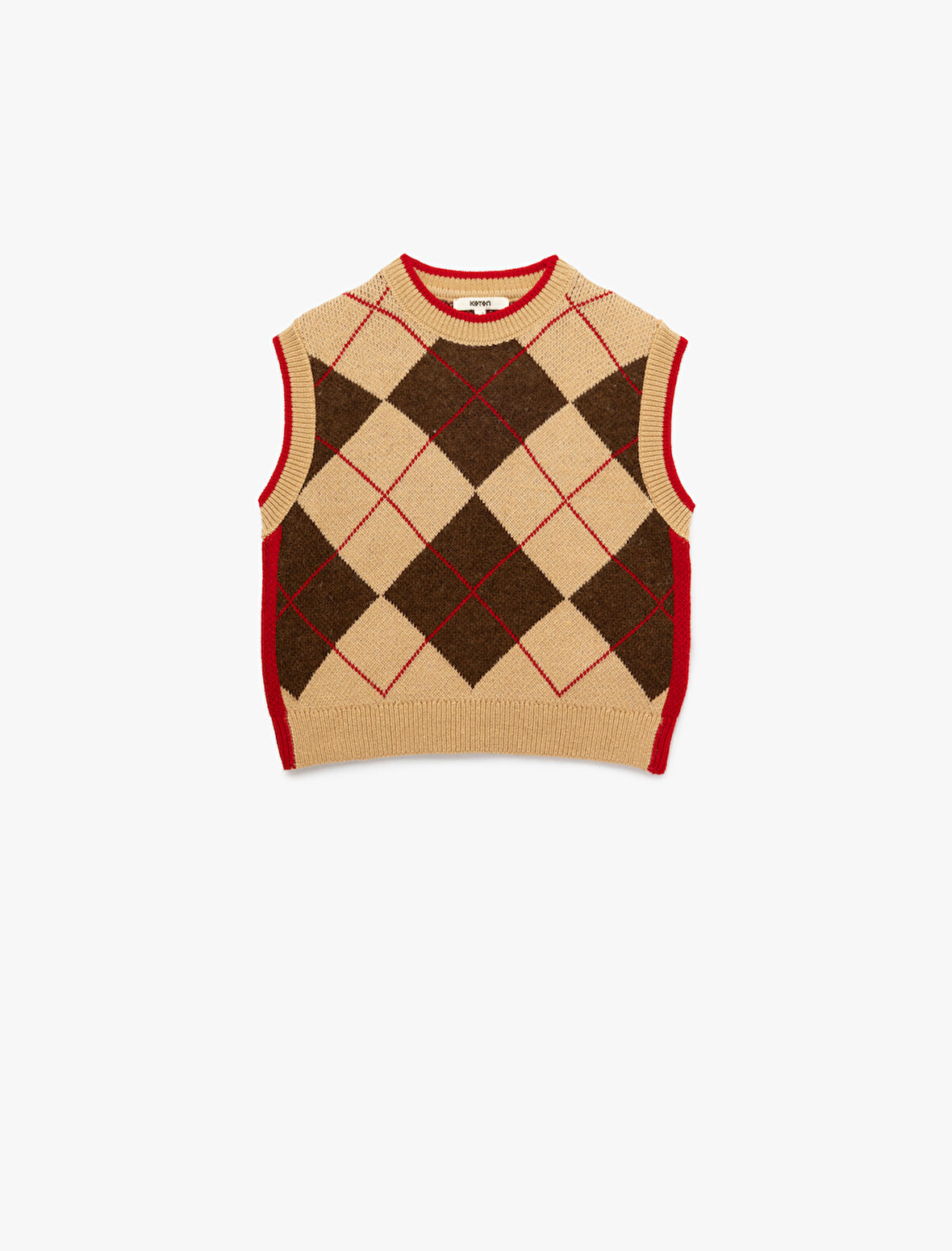 Baklava Desenli Kolsuz Bisiklet Yaka Triko Süveter