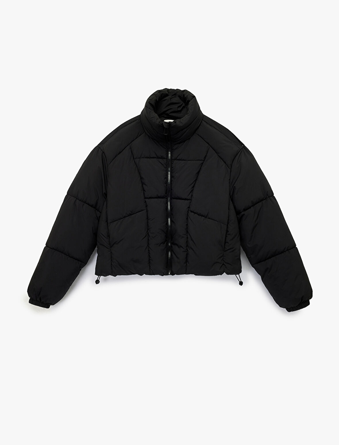 Polar Cepli Dik Yaka Uzun Kollu Fermuarlı Su İtici Crop Şişme Mont