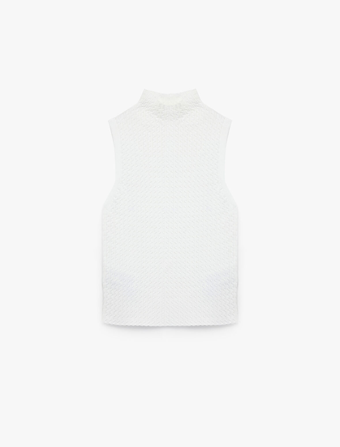 Dik Yaka Saç Örgü Dokulu Kolsuz Triko Bluz