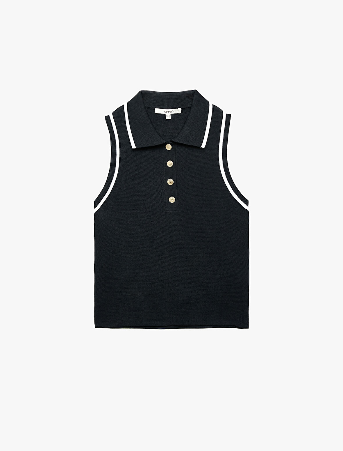 Regular Fit Düğmeli Kolsuz Polo Yaka Triko Bluz