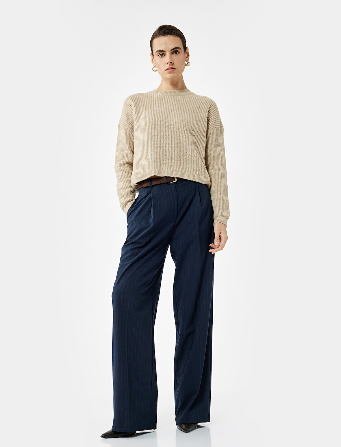 Uzun Kollu Bisiklet Yaka Triko Basic Kazak