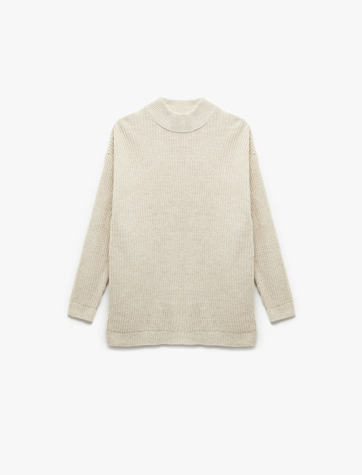 Uzun Kollu Dik Yaka Oversize Örgü Kazak