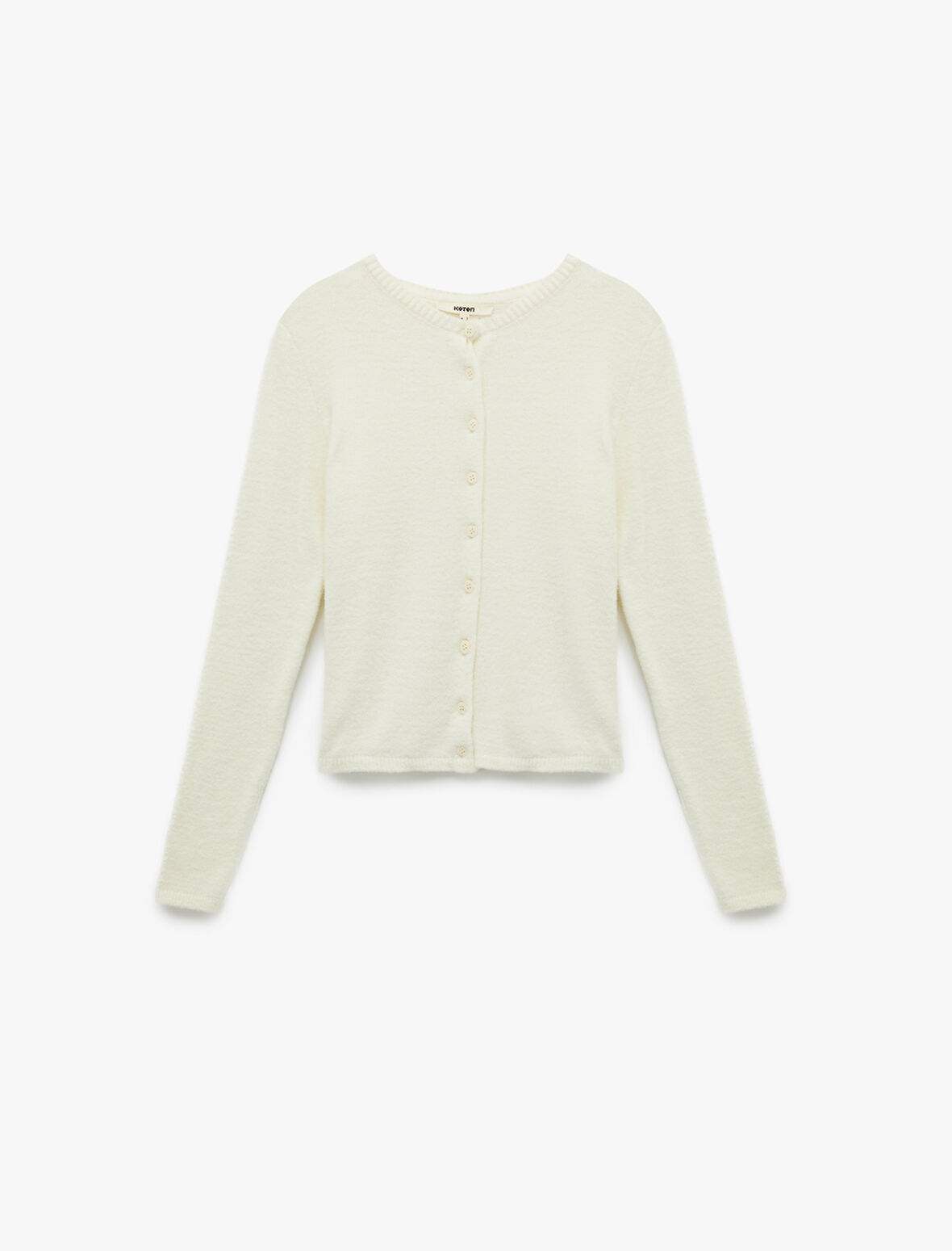 Uzun Kollu Bisiklet Yaka Düğmeli Peluş Triko Hırka