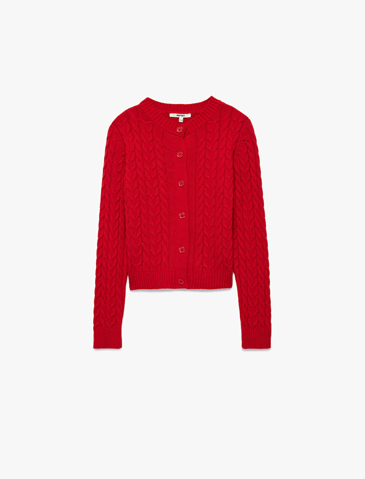 Uzun Kollu Bisiklet Yaka Düğmeli Saç Örgü Hırka