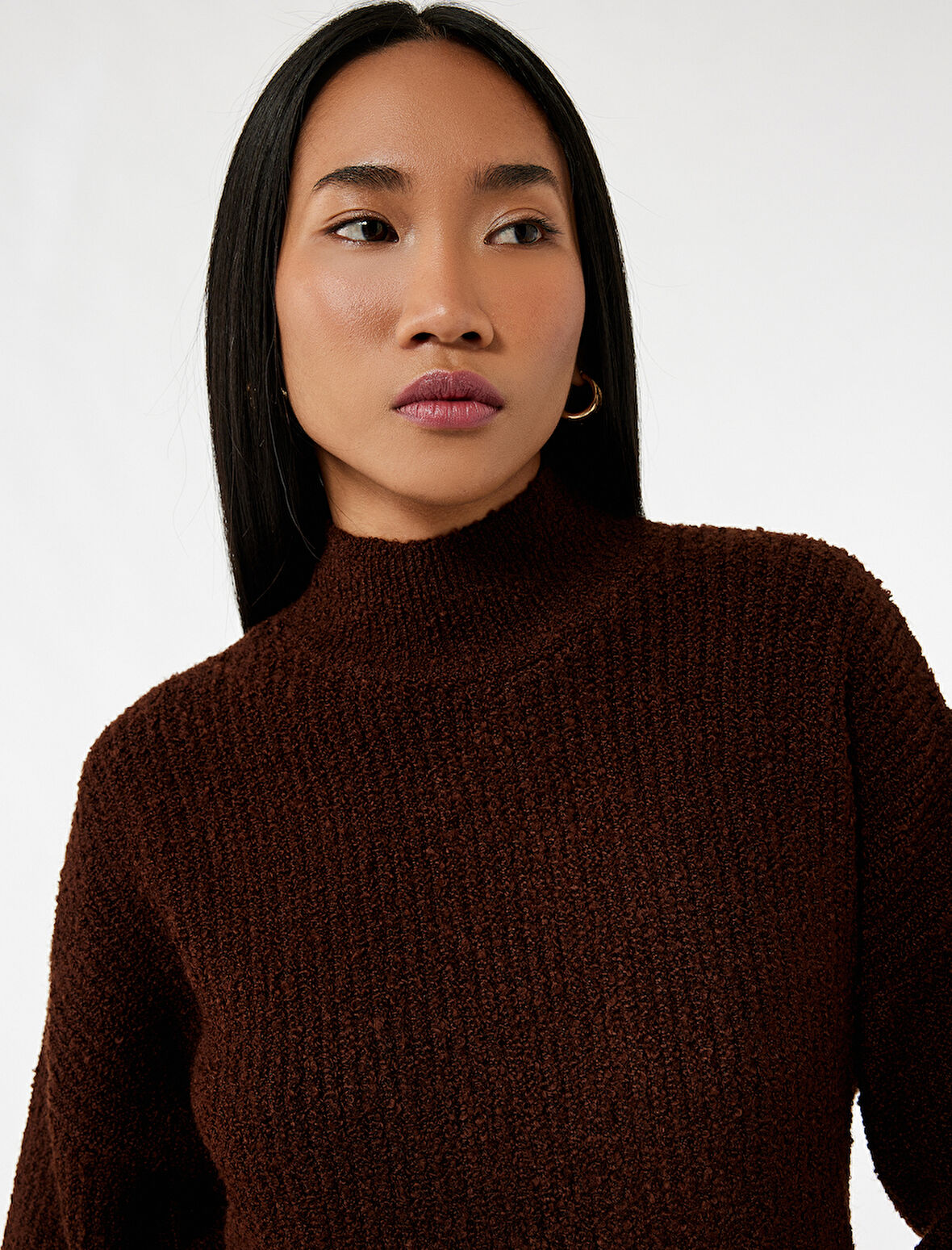 Uzun Kollu Dik Yaka Oversize Triko Kazak