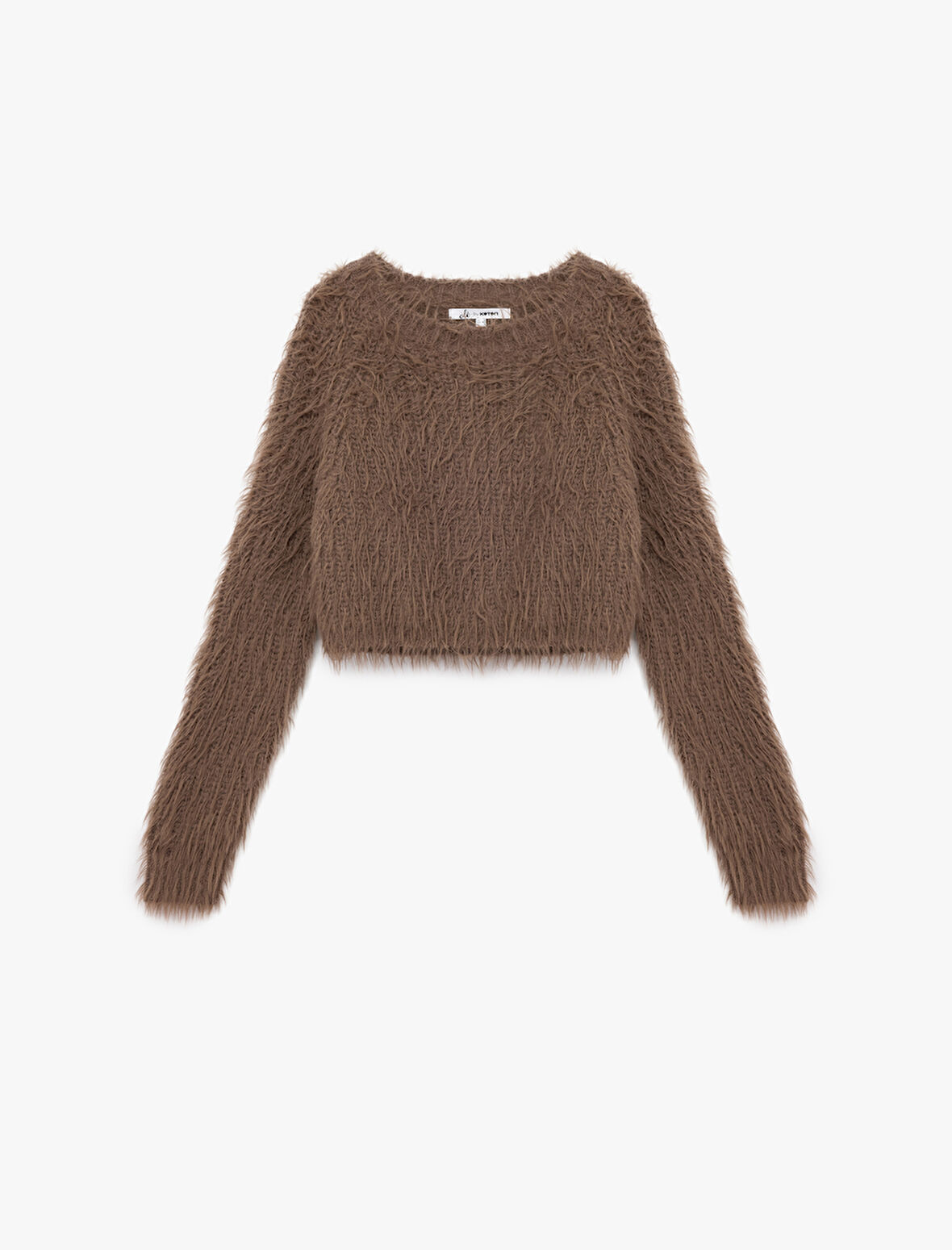 Bisiklet Yaka Uzun Kollu Peluş Crop Kazak