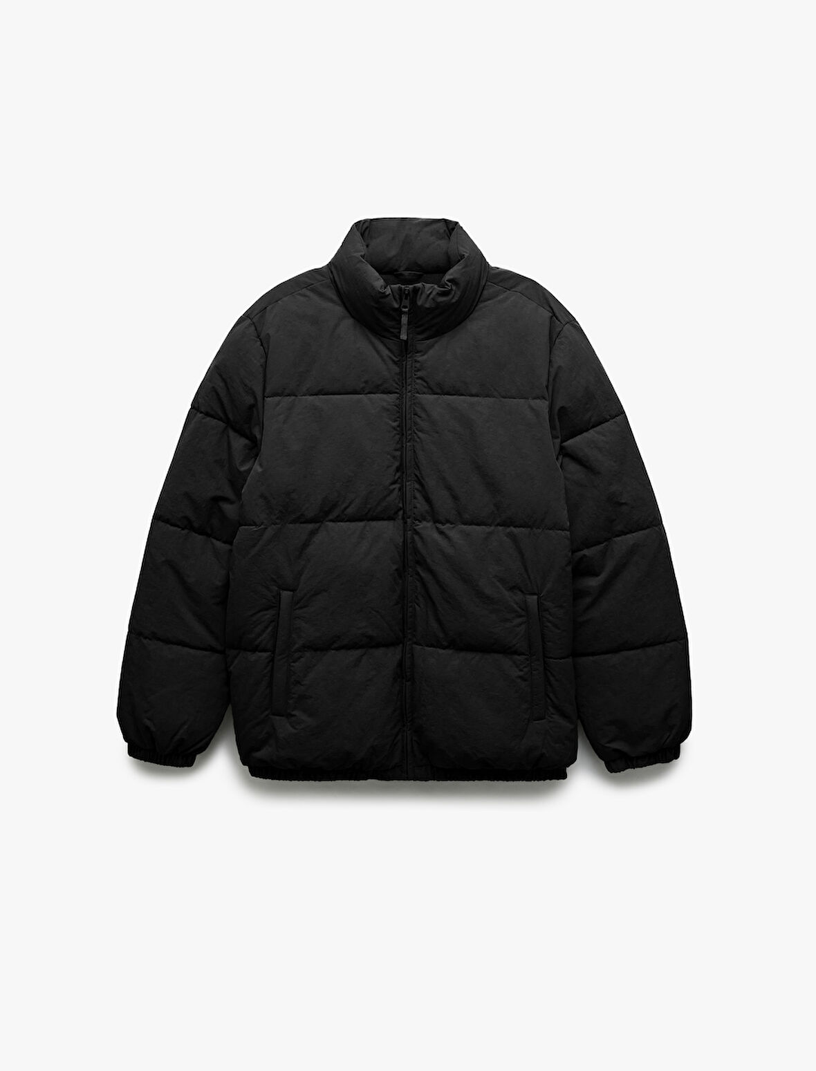 Dik Yaka Cep Detaylı Fermuarlı Şişme Mont