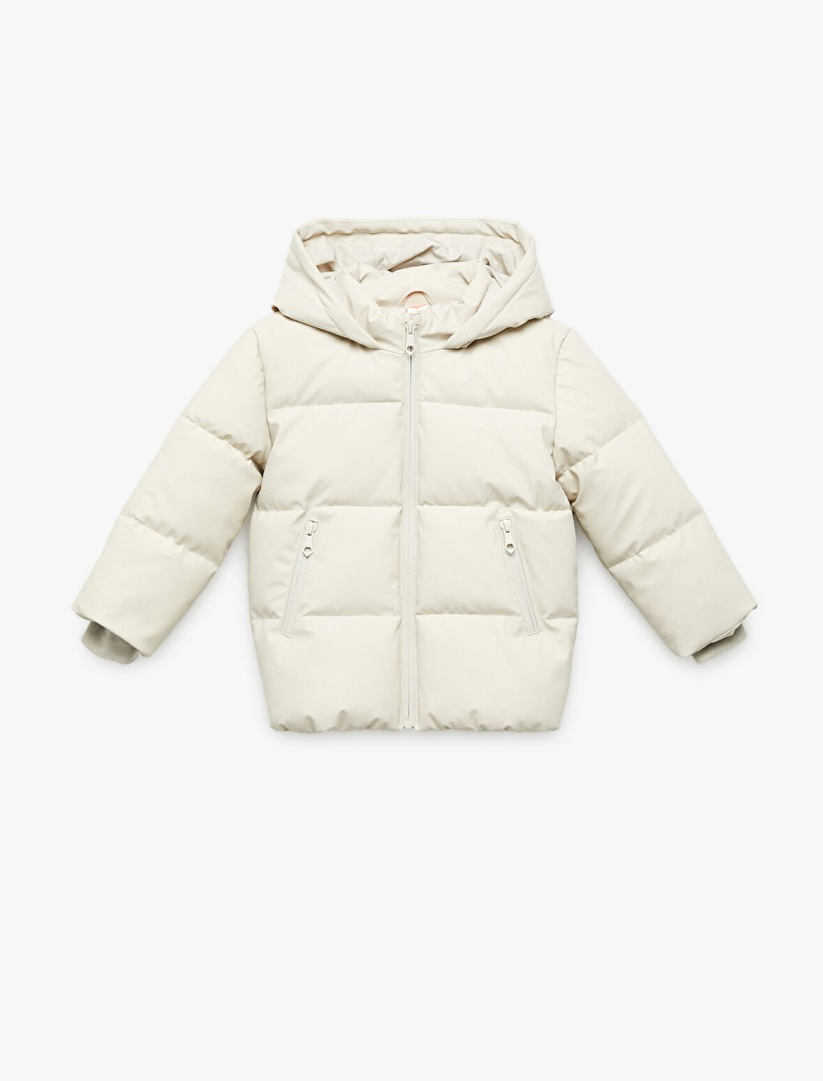 Kapşonlu Uzun Kollu Cepli Fermuarlı Şişme Mont 