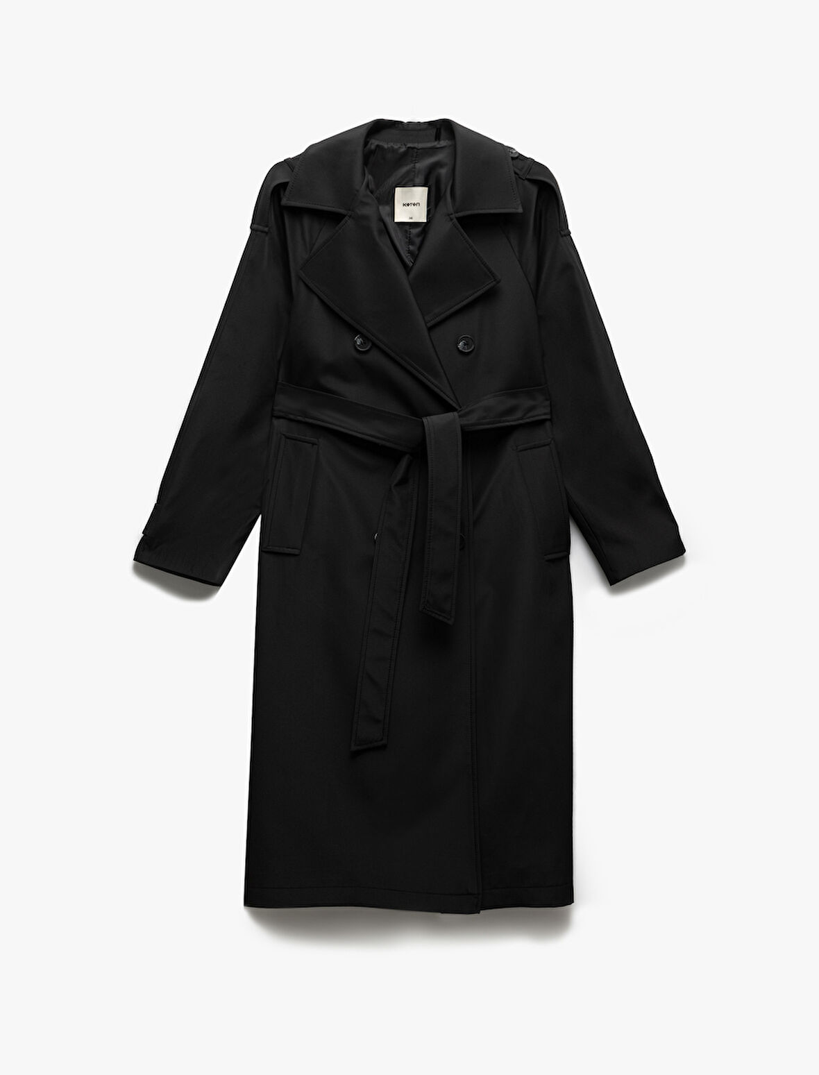 Cepli Uzun Kollu Kemerli Kruvaze Uzun Gabardin Trençkot