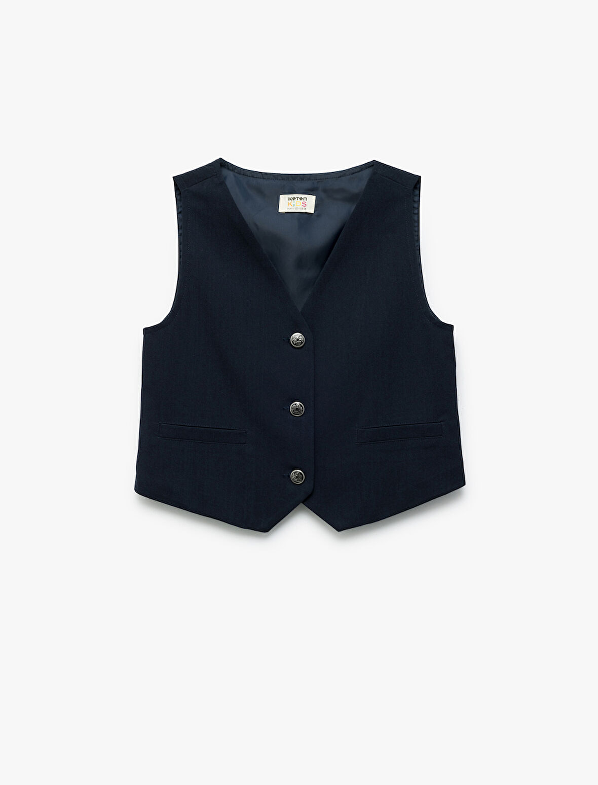 V Yaka Kolsuz Viskon Karışımlı Düğmeli Basic Yelek