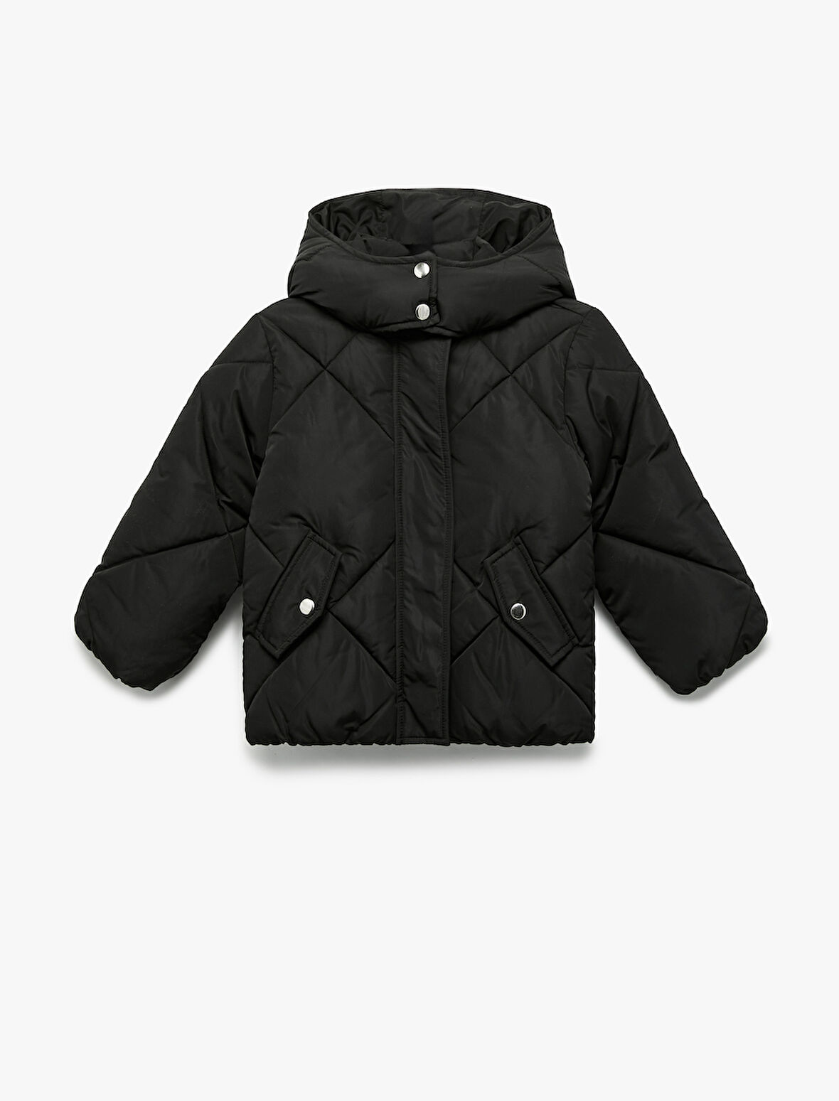 Uzun Kollu Cepli Kapitone Kapşonlu Mont