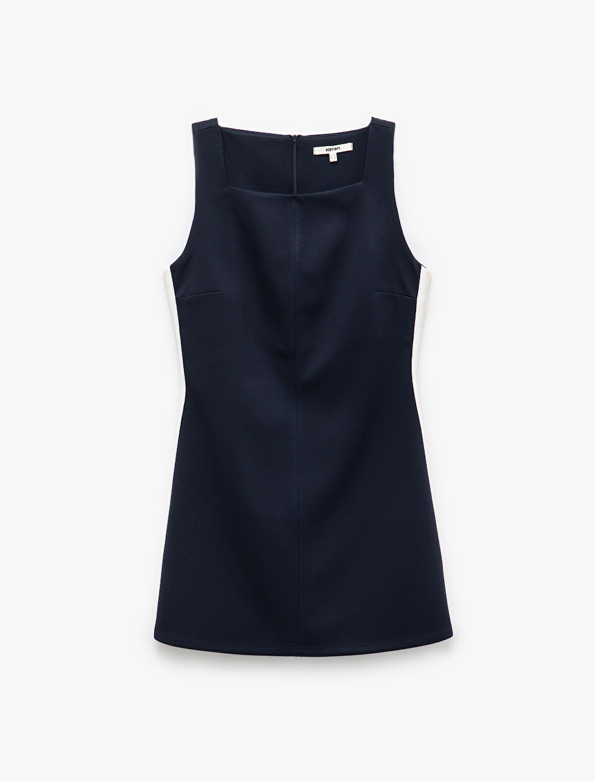 Viskon Slim Fit Kolsuz Kare Yaka Mini Elbise