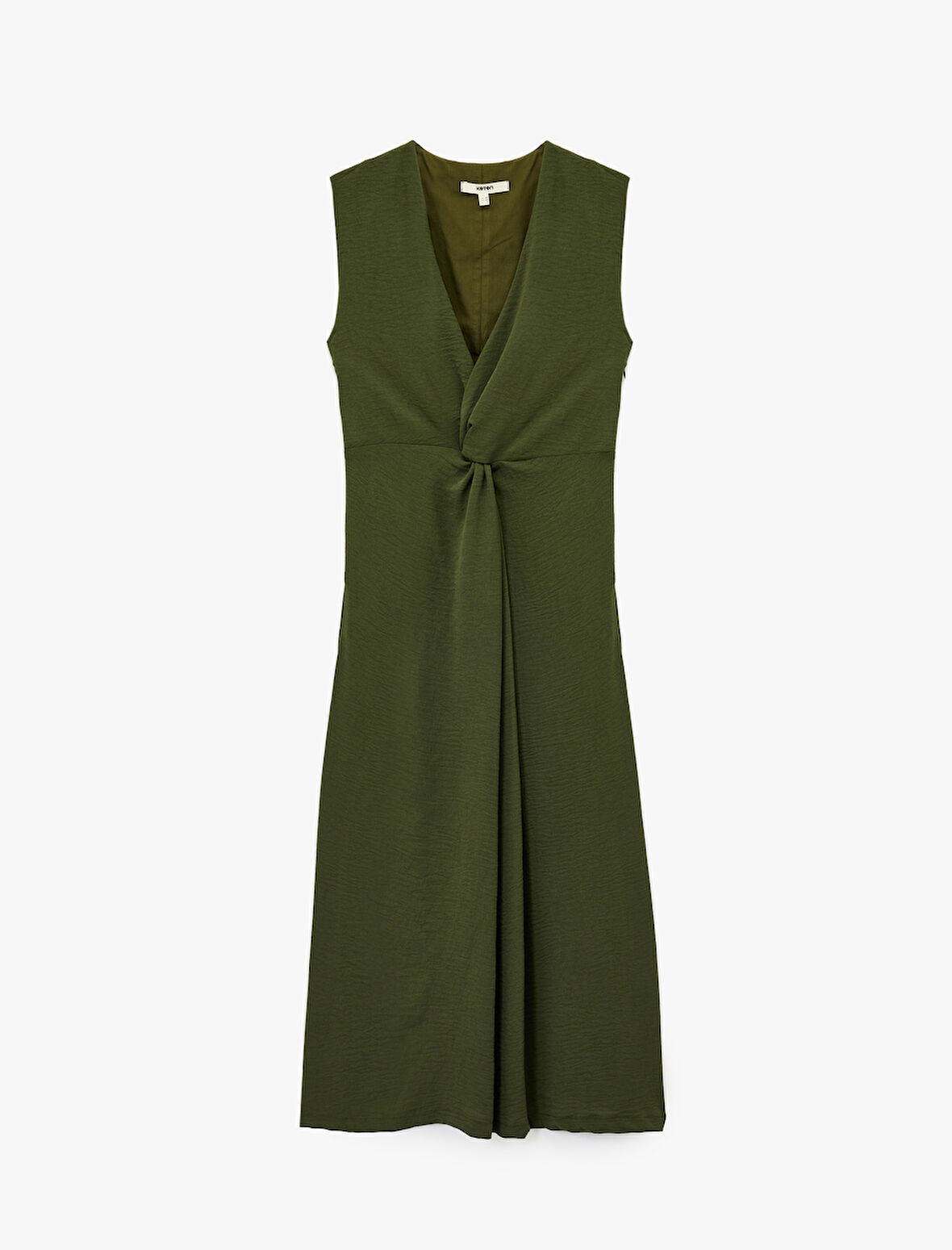 Aerobin Kumaş V Yaka Kolsuz Kruvaze Midi Boy Elbise