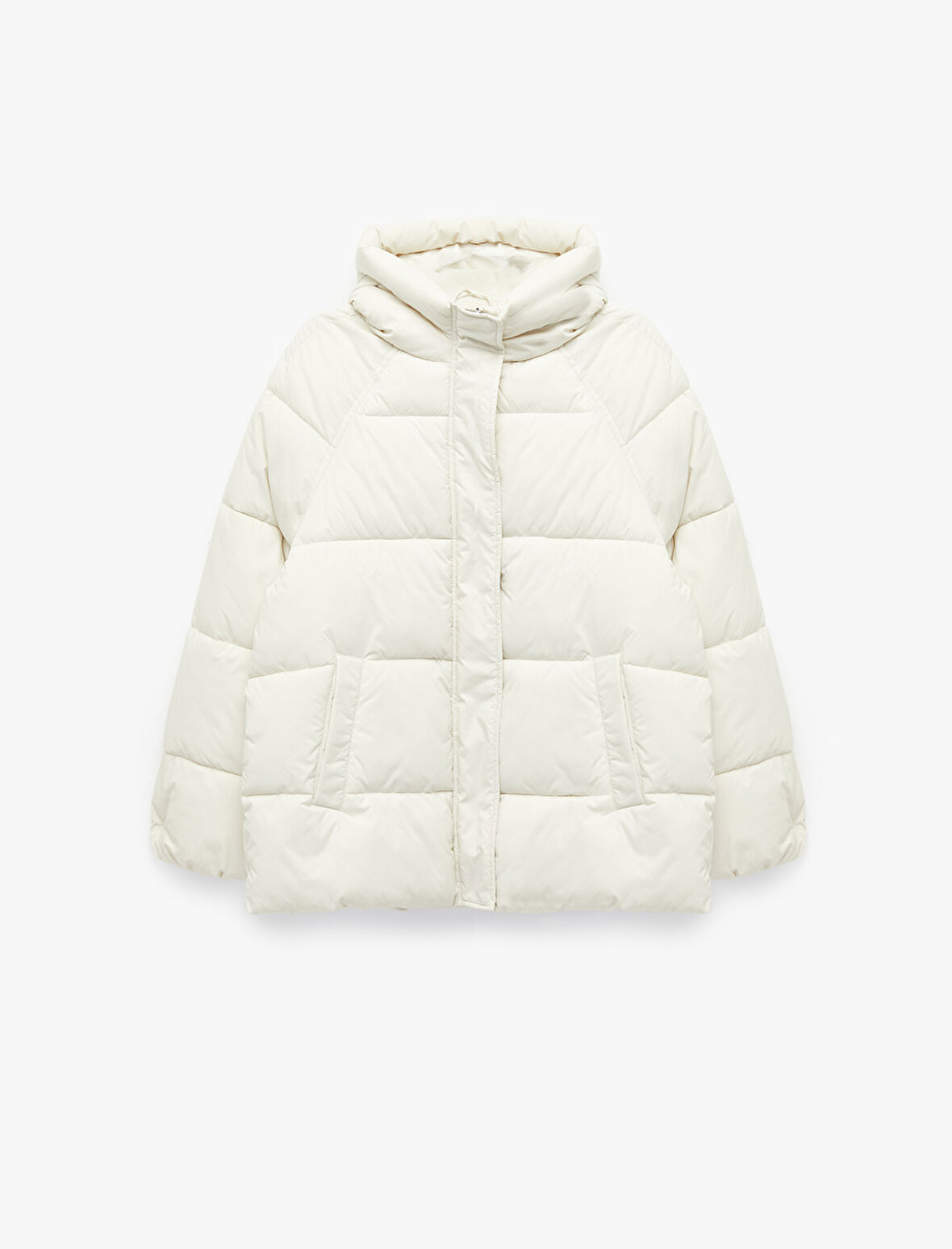 İçi Polar Astarlı Uzun Kollu Fermuarlı Su İtici Kapüşonlu Oversize Şişme Mont