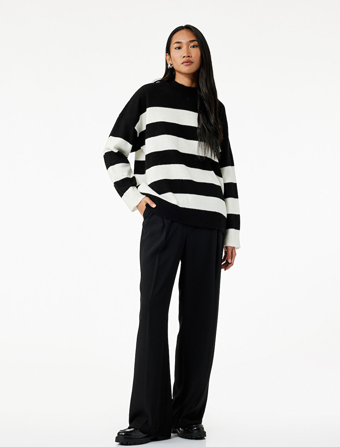 Uzun Kollu Bisiklet Yaka Triko Oversize Kazak