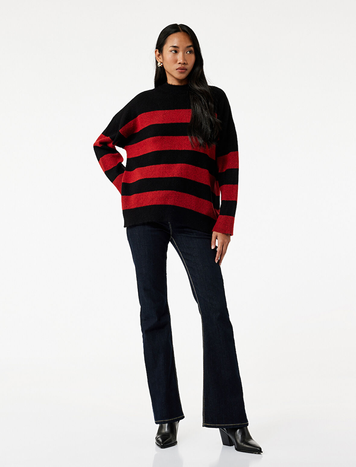 Uzun Kollu Bisiklet Yaka Triko Oversize Kazak